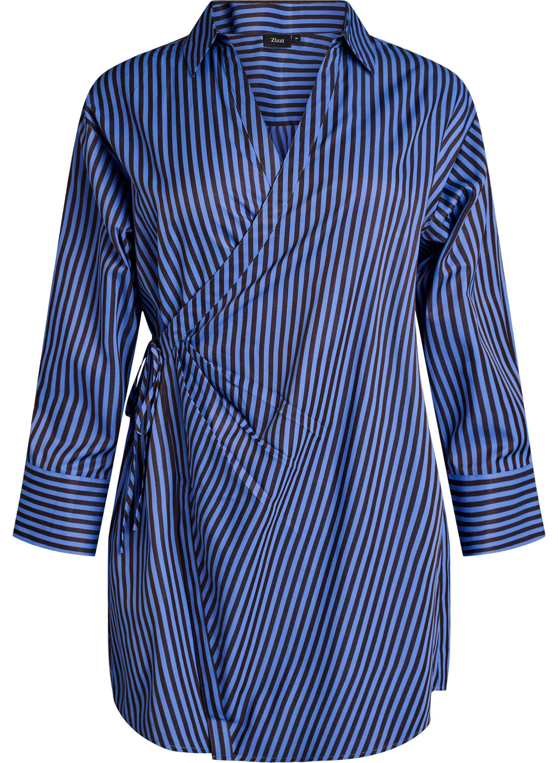 ZizziChemise &agrave; rayures avec effet cache-c&oelig;ur et ceinture &agrave; nouer, Bleu, Packshot image number 0