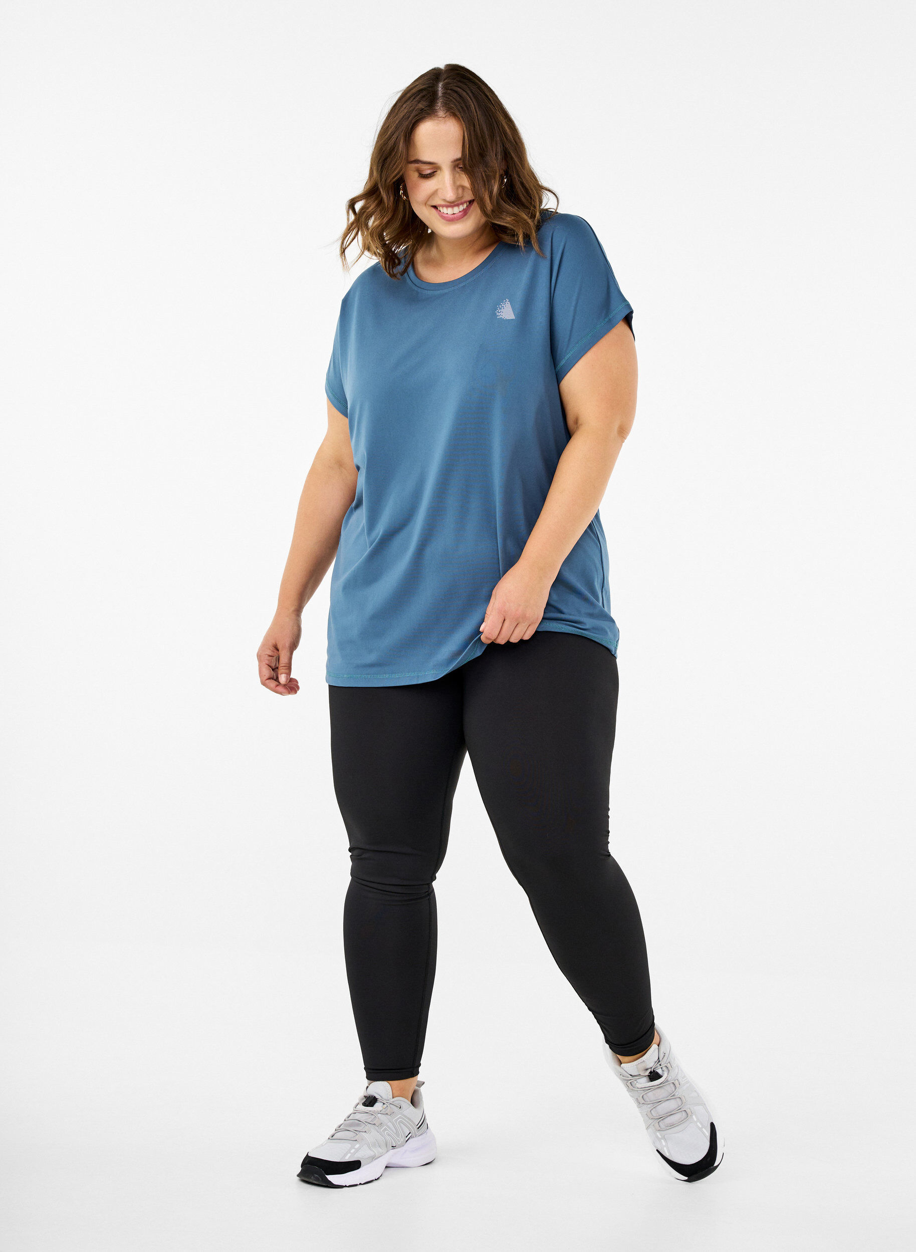 Zizzi Unifarbenes T-Shirt f&uuml;rs Training, Petrol, Model image number 1