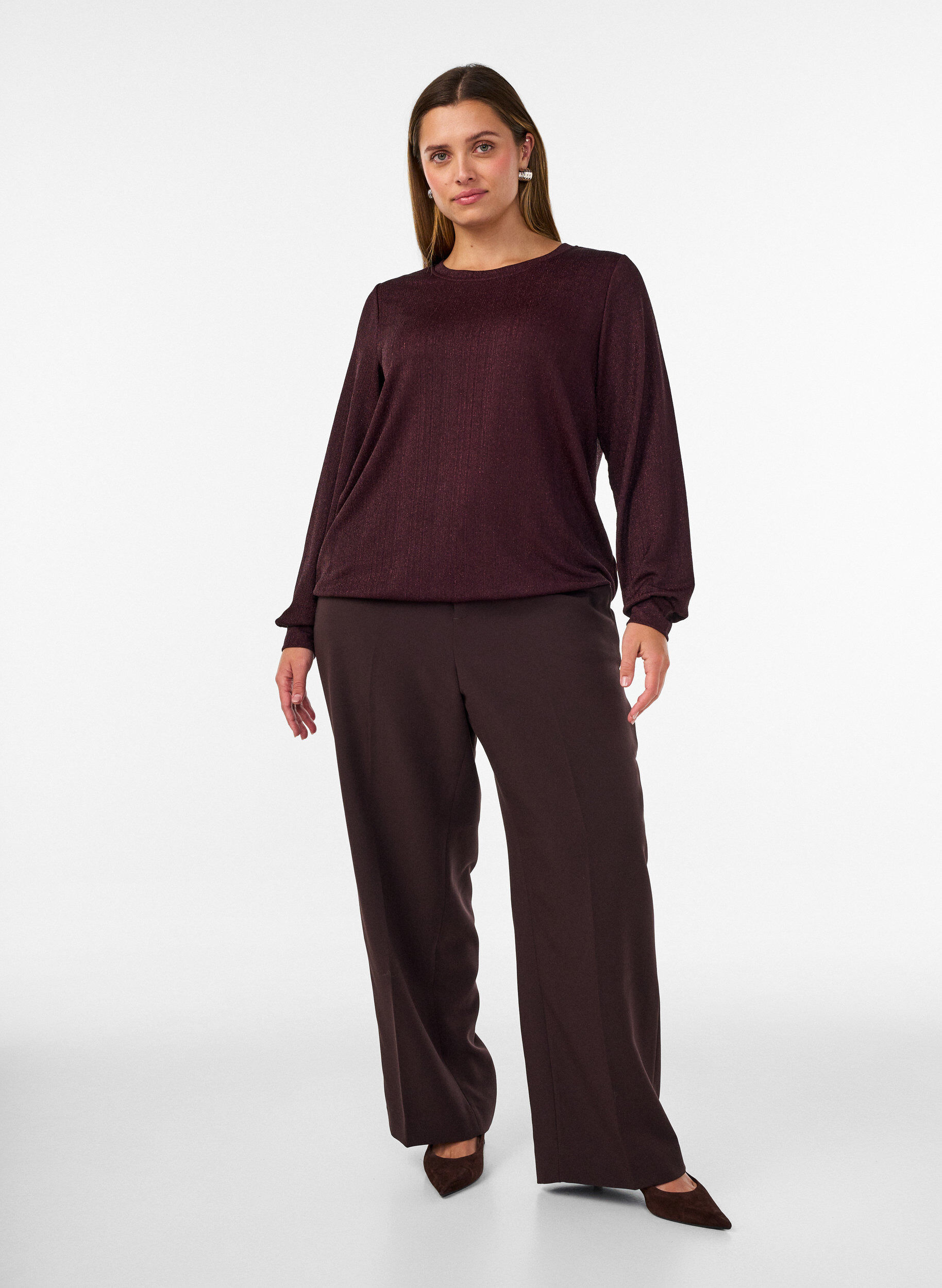 ZizziBluse mit vertikaler Struktur und Glitzerfaden, Rot, Model image number 1
