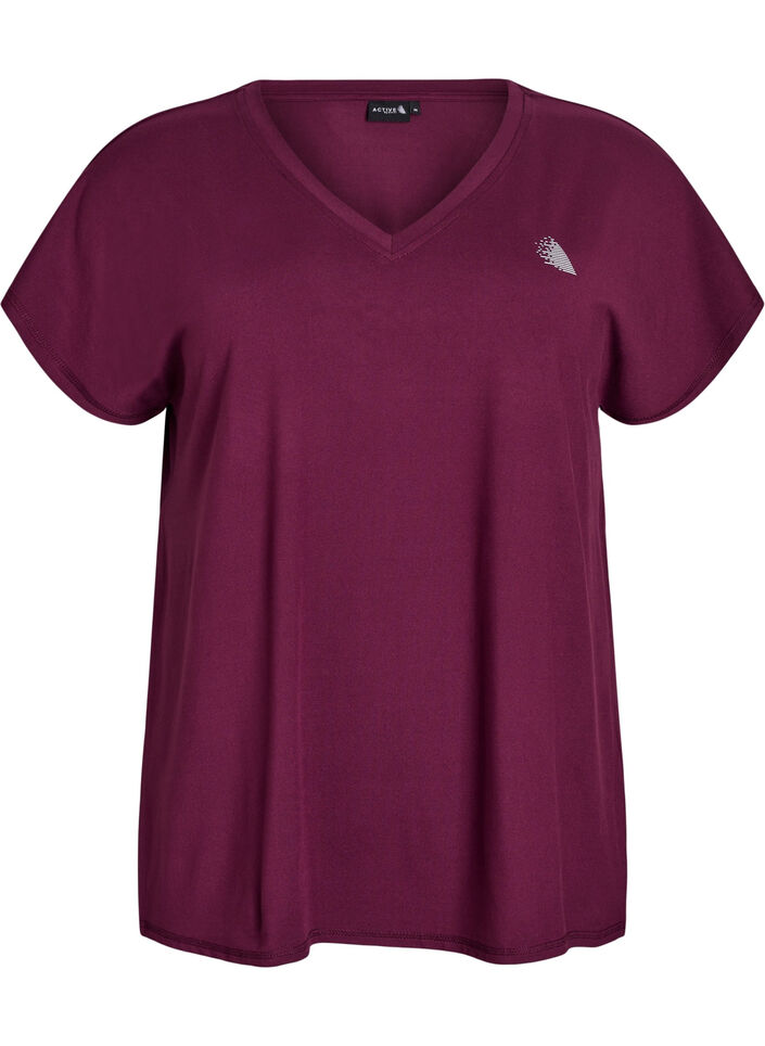 T-shirt de sport ample avec col en v, Bordeaux, Packshot image number 0