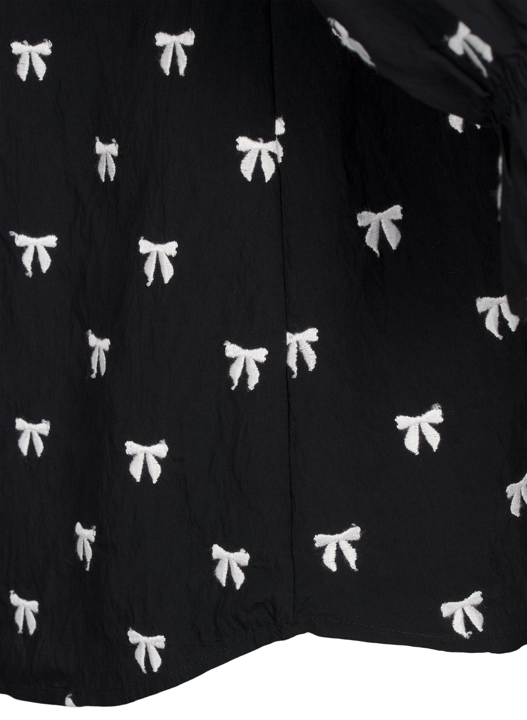 Zizzi Bluse mit Schleifen und 3/4-&Auml;rmeln, Black White Bow, Packshot image number 4