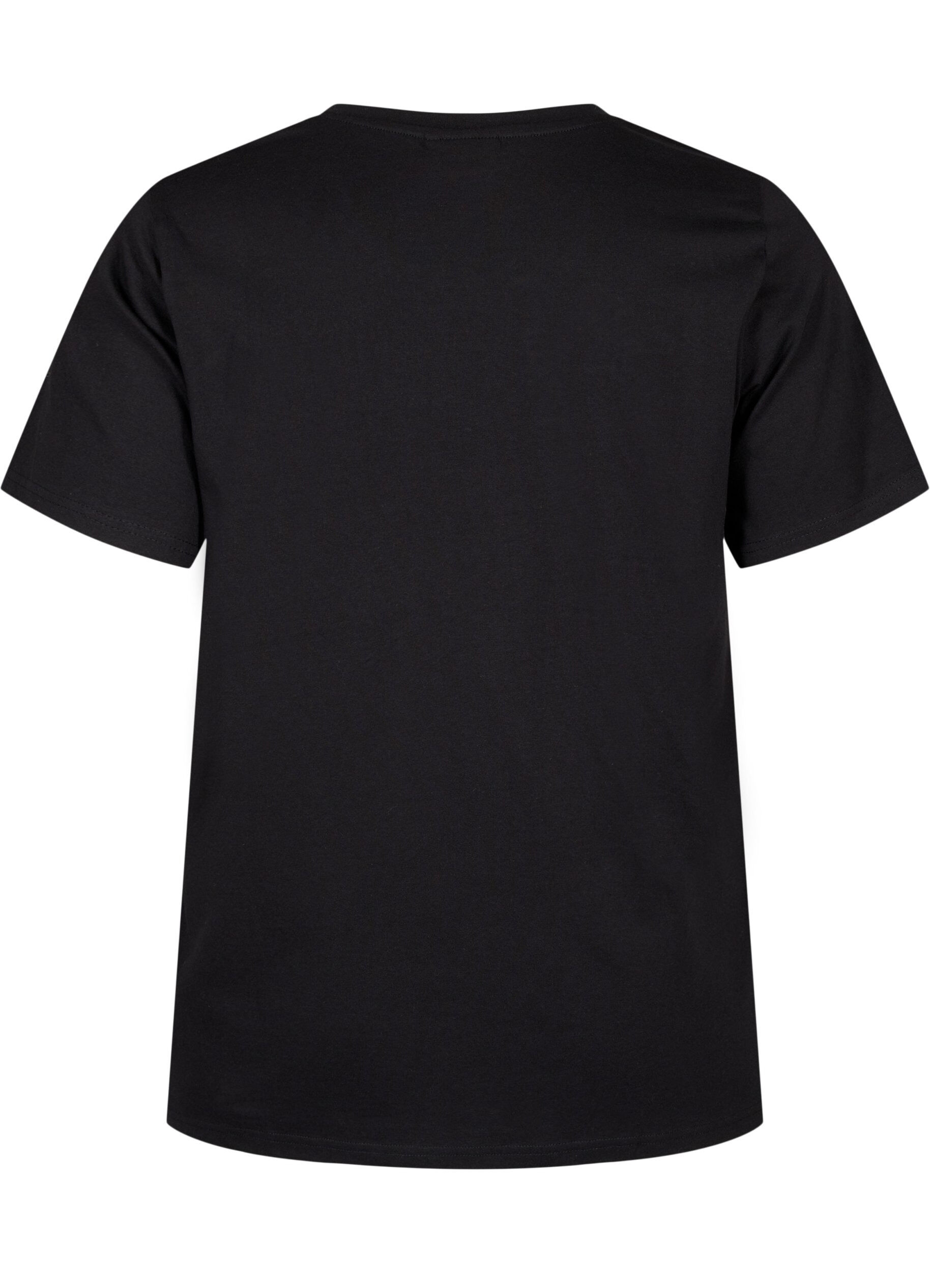 Zizzi T-shirt en coton biologique avec n&oelig;ud, Black, Packshot image number 1