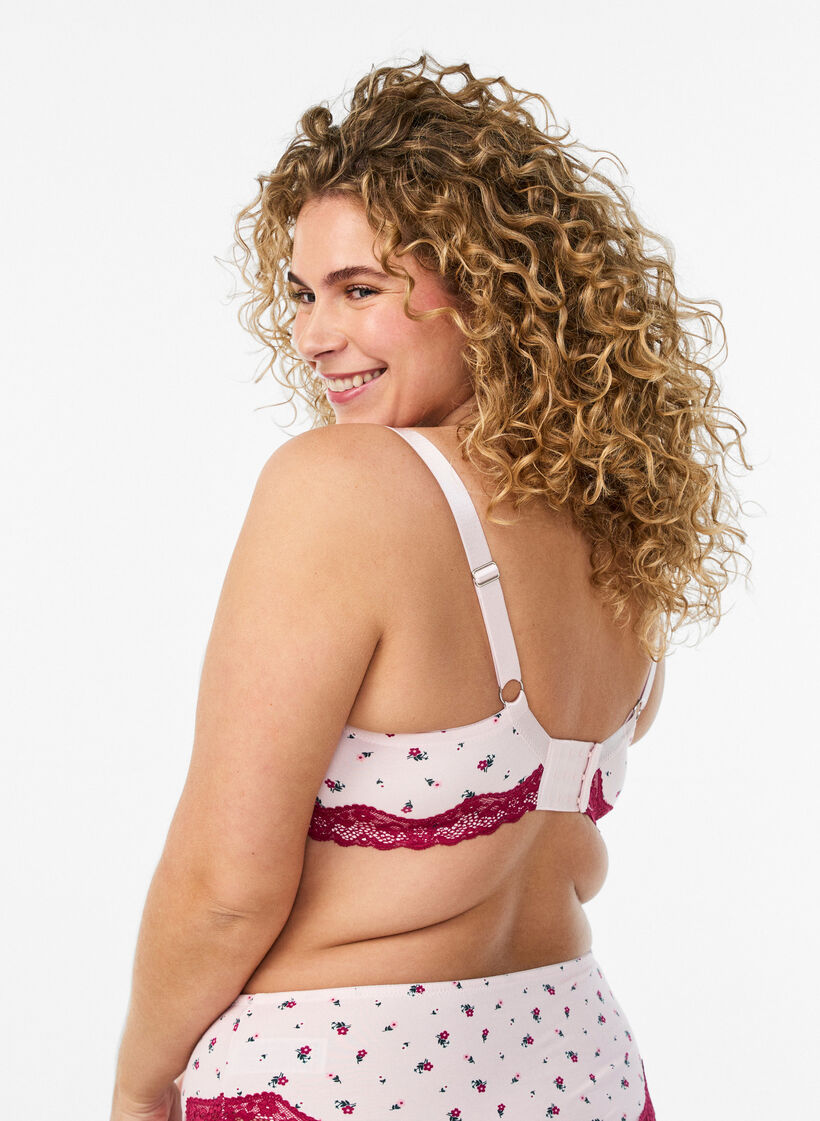Soutien-gorge coqu&eacute; &agrave; imprim&eacute; floral et dentelle, Rose, Model image number 2