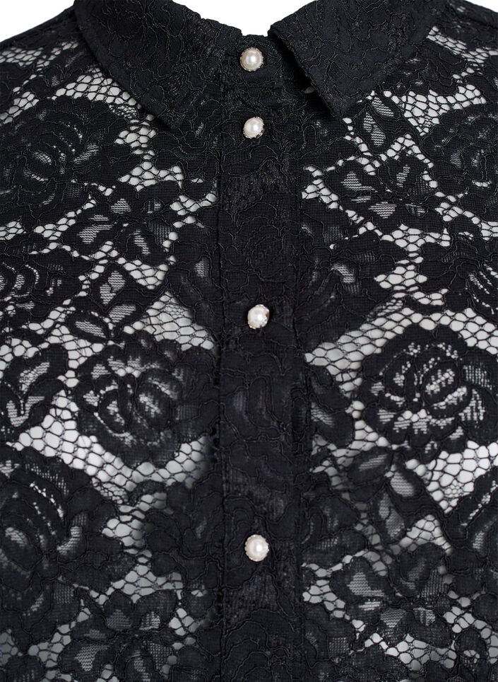 Chemisier en dentelle avec boutons perl&eacute;s, Noir, Packshot image number 2