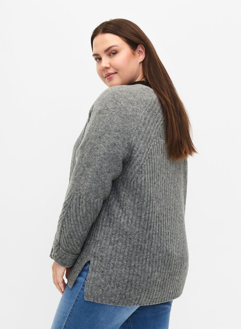 Strickpullover mit Schlitz, Light Grey Melange, Model image number 1