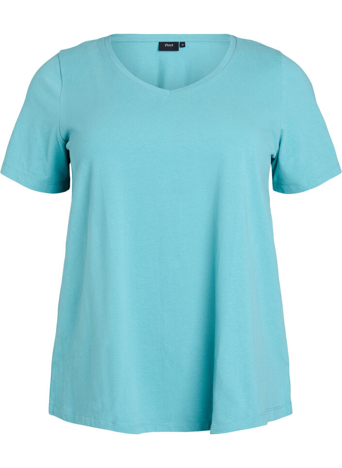 Einfarbiges Basic-T-Shirt aus Baumwolle, Blau, Packshot image number 0