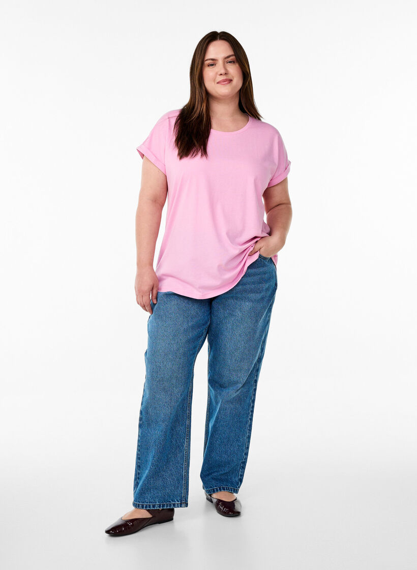 Kurz&auml;rmeliges T-Shirt aus einer Baumwollmischung, Pink, Model image number 1