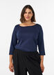 Basic-T-Shirt mit U-Boot-Ausschnitt und 3/4-&Auml;rmeln, Blau, Model image number 0