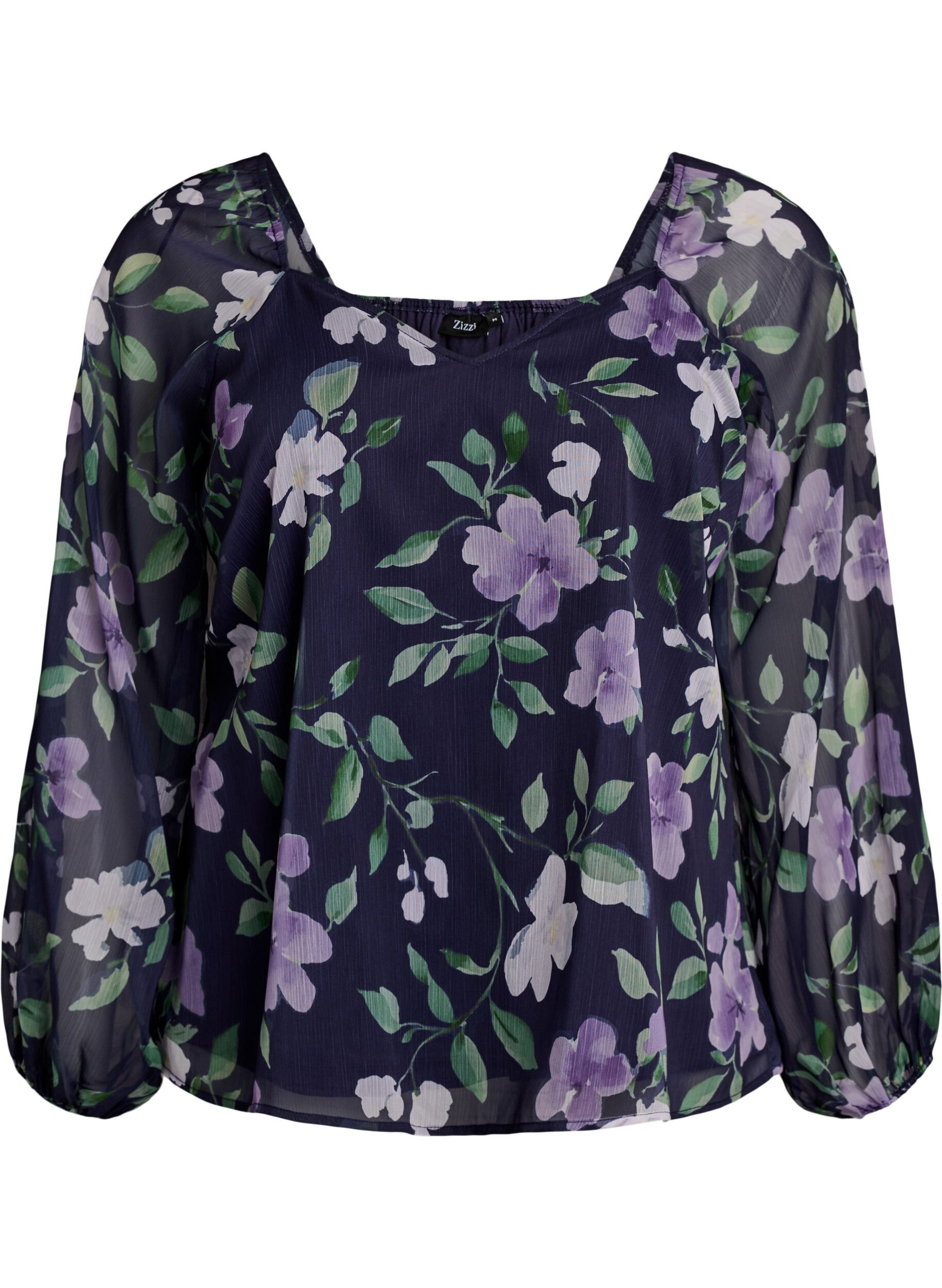 Bluse aus Chiffon mit gebl&uuml;mtem Print und langen &Auml;rmeln