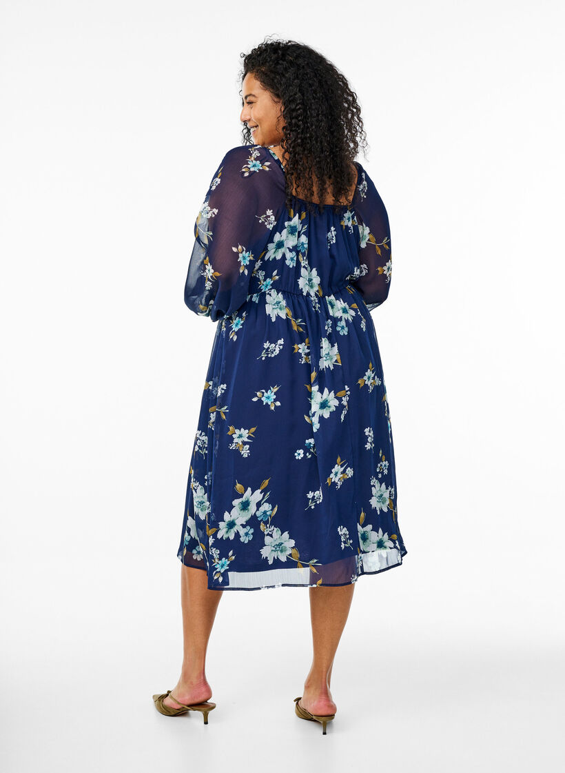 Robe de soir&eacute;e en mousseline &agrave; manches longues, Bleu, Model image number 2