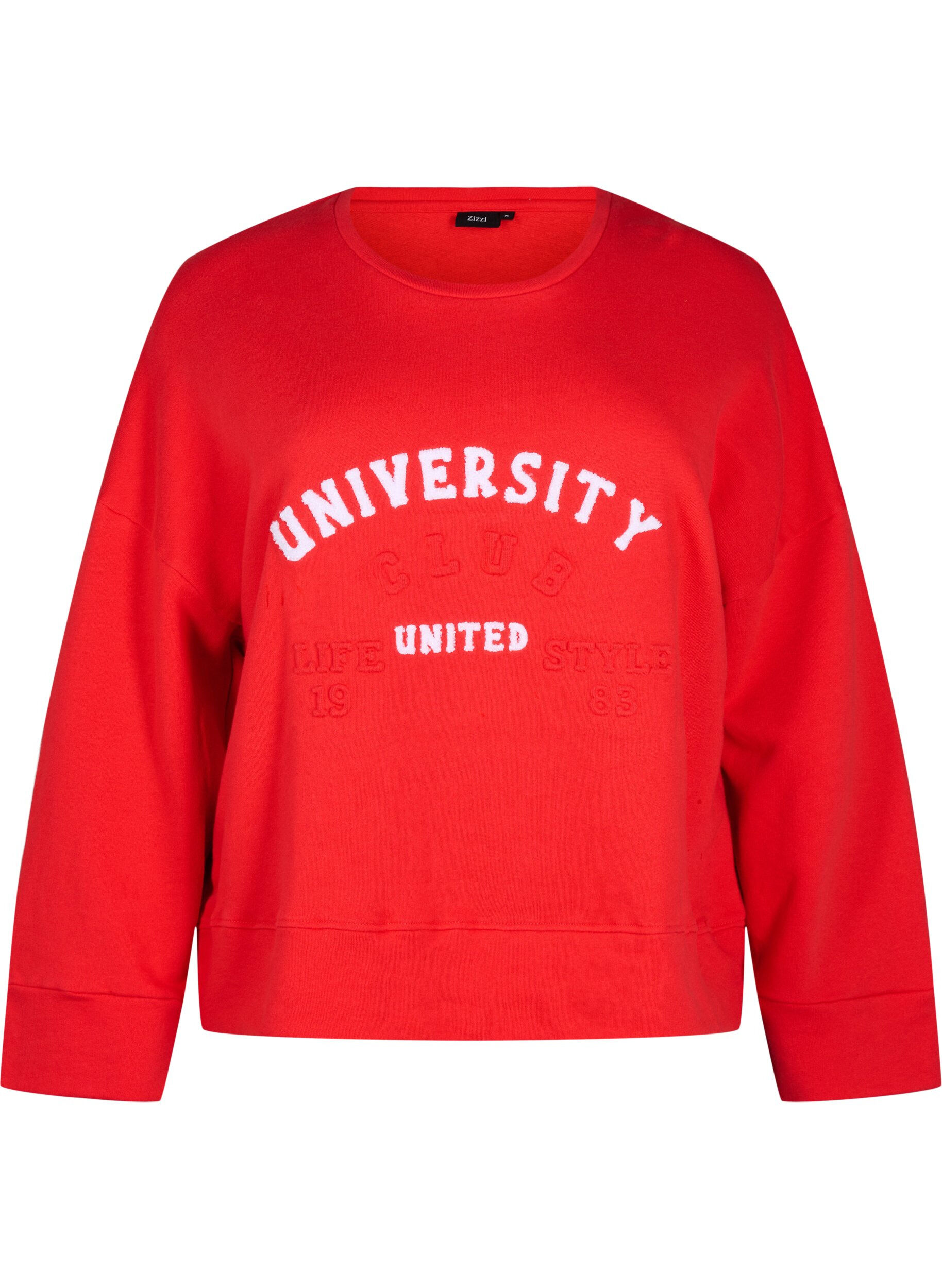Zizzi Sweat-shirt avec imprim&eacute; texte en relief, Rouge, Packshot image number 0
