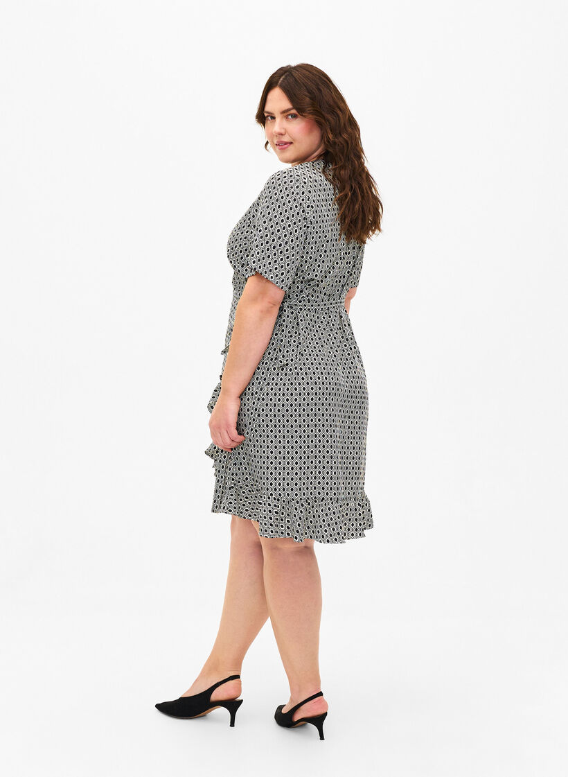 FLASH - Robe portefeuille à manches courtes, Black White Graphic, Model image number 1