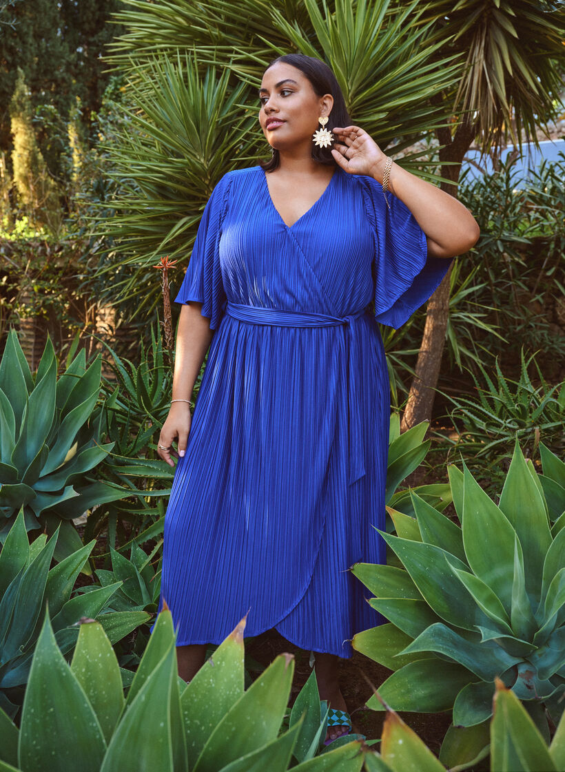 Midikleid mit Plisseefalten und Fledermaus&auml;rmeln, Blau, Image image number 0