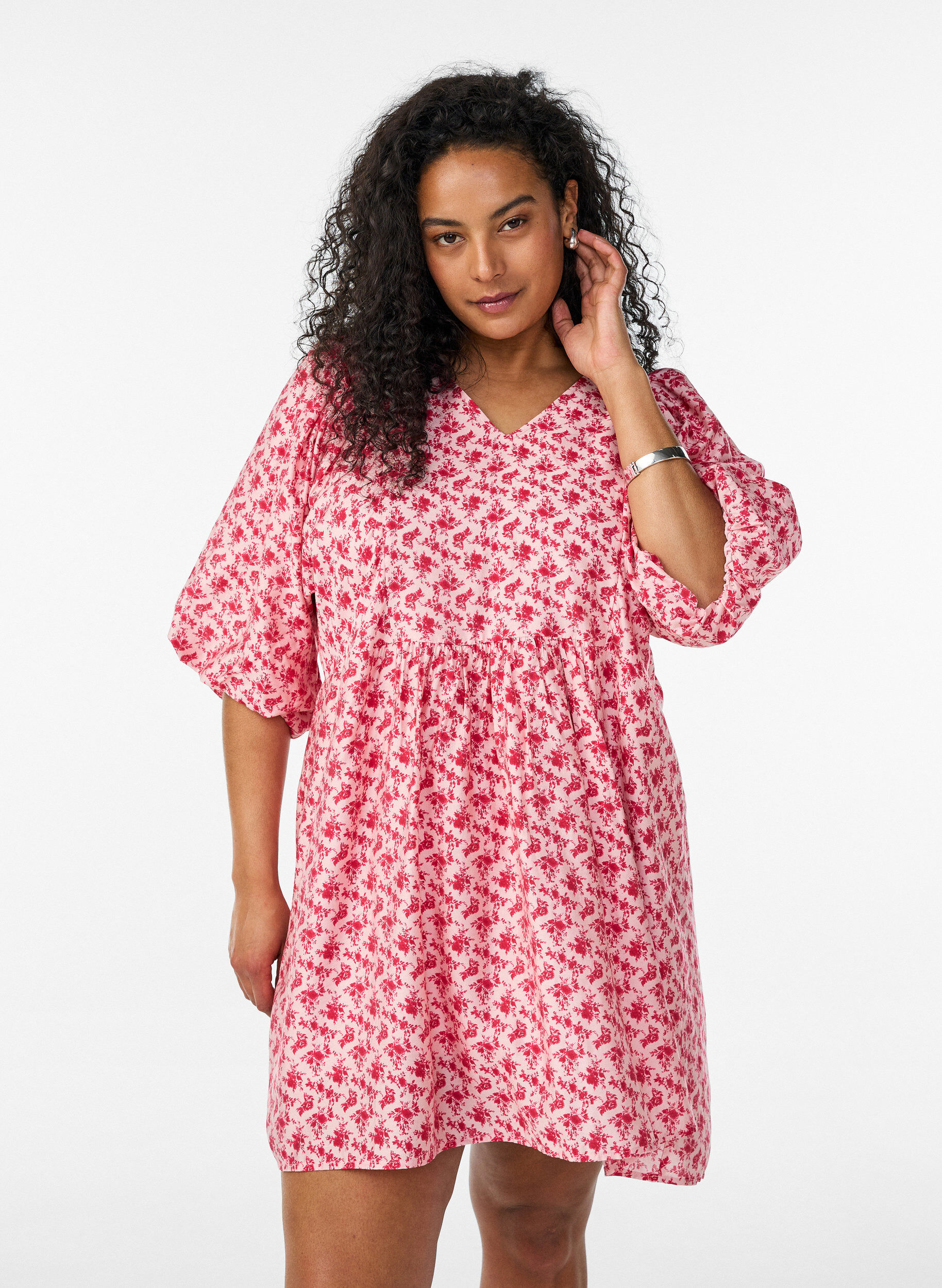 ZizziKurzes Kleid aus Viskose mit Empire-Schnitt und Ballon&auml;rmeln, Rot, Model image number 0