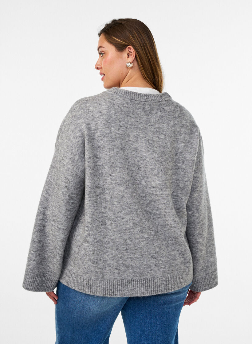 Locker gestrickte Bluse mit Alpaka und Wolle, Grau, Model image number 2
