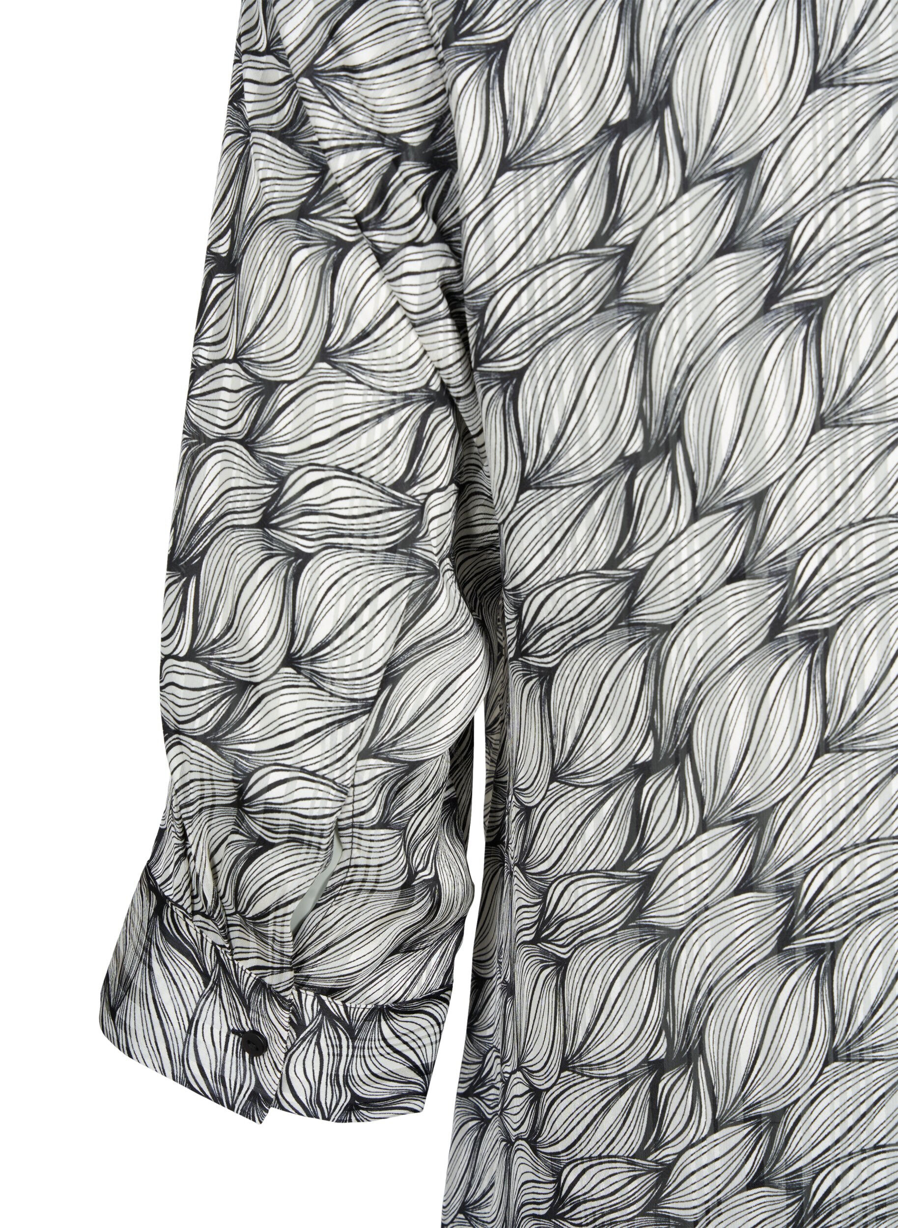 Zizzi Blouse avec imprim&eacute; et manches 3/4 , Black White Leaf, Packshot image number 3