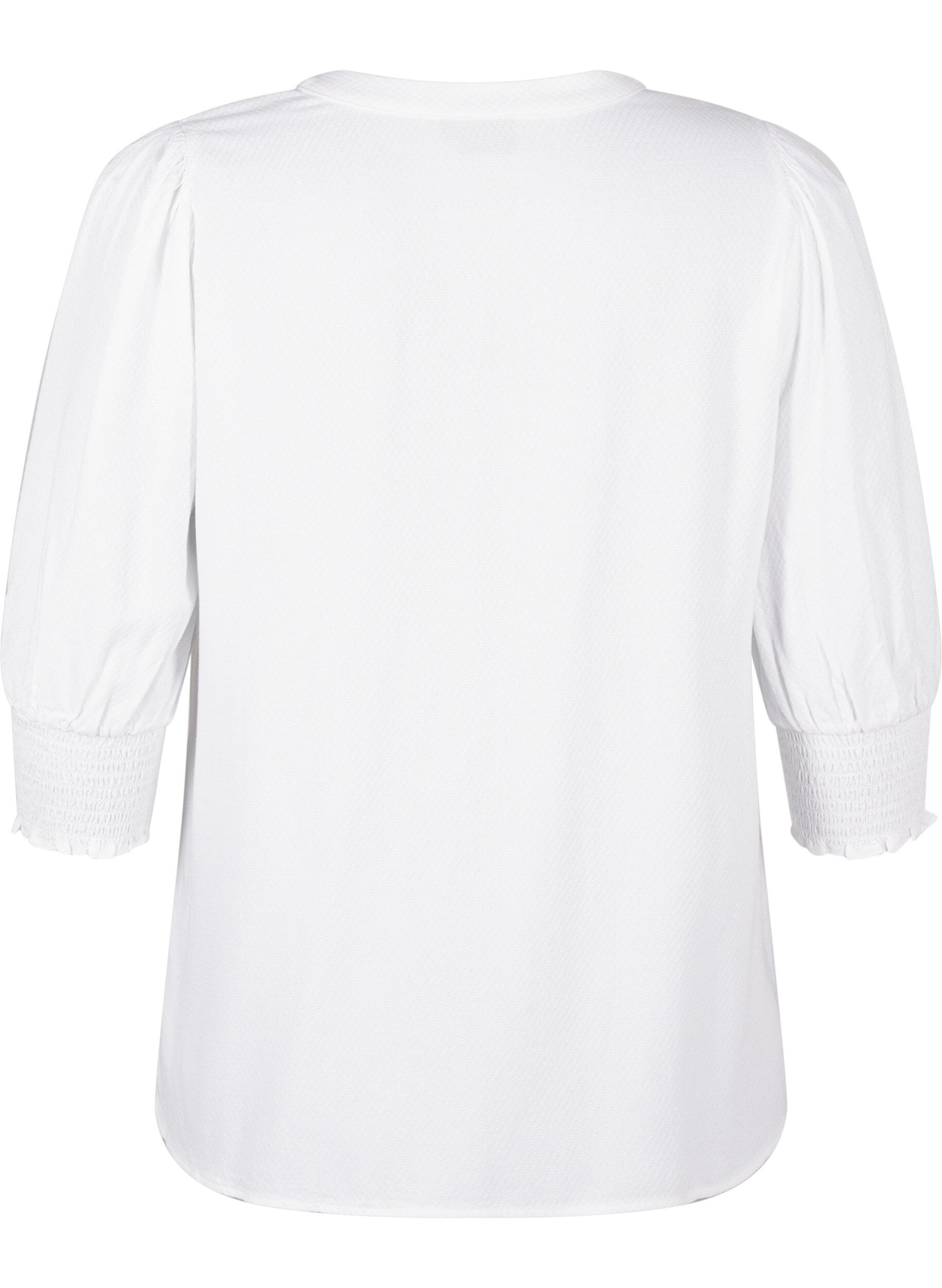 Zizzi  Viskosebluse mit Smok- und R&uuml;schendetail, Bright White, Packshot image number 1