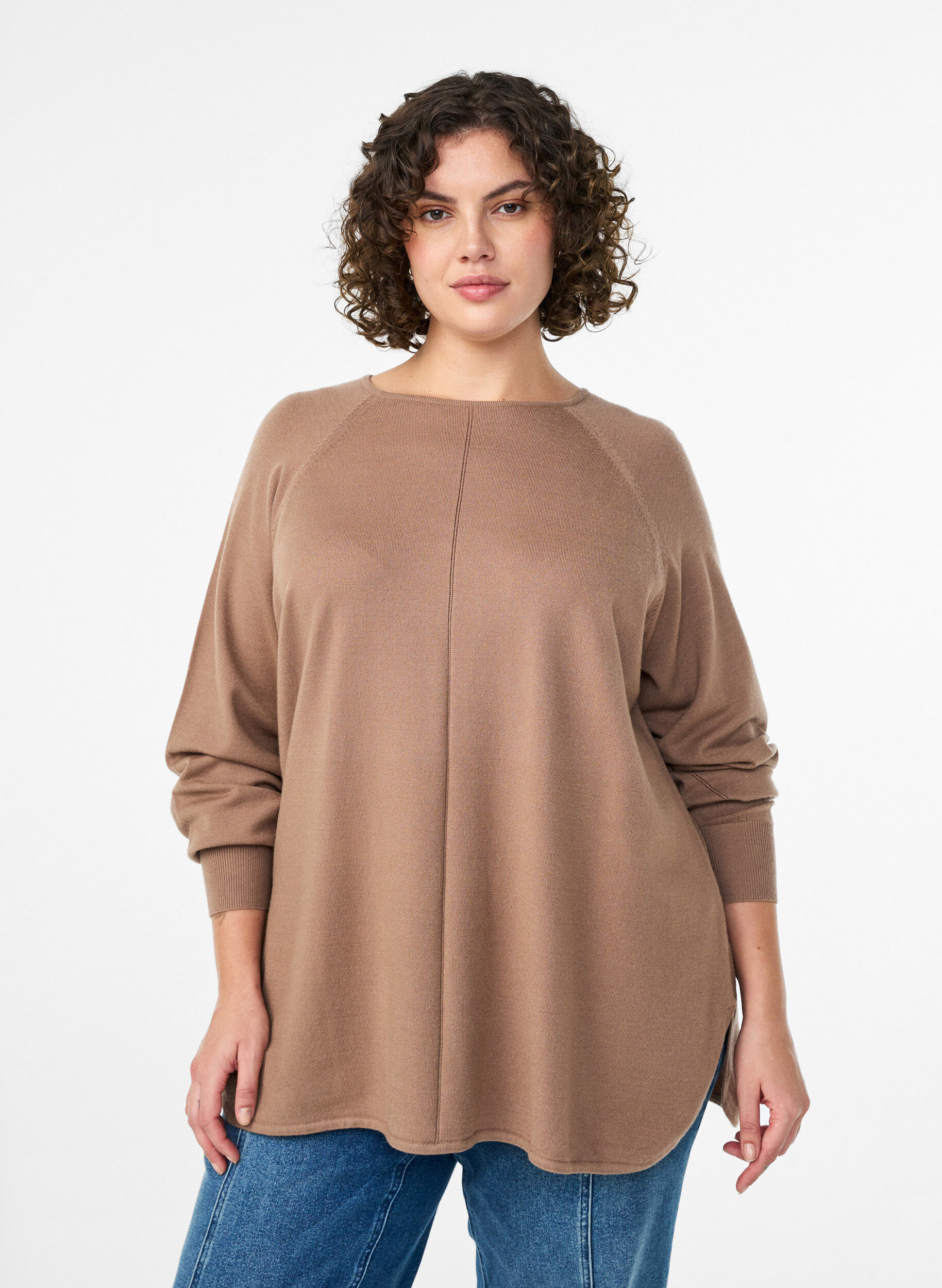 ZizziStrickbluse mit Rundhalsausschnitt und Strickmuster, Braun, Model image number 0