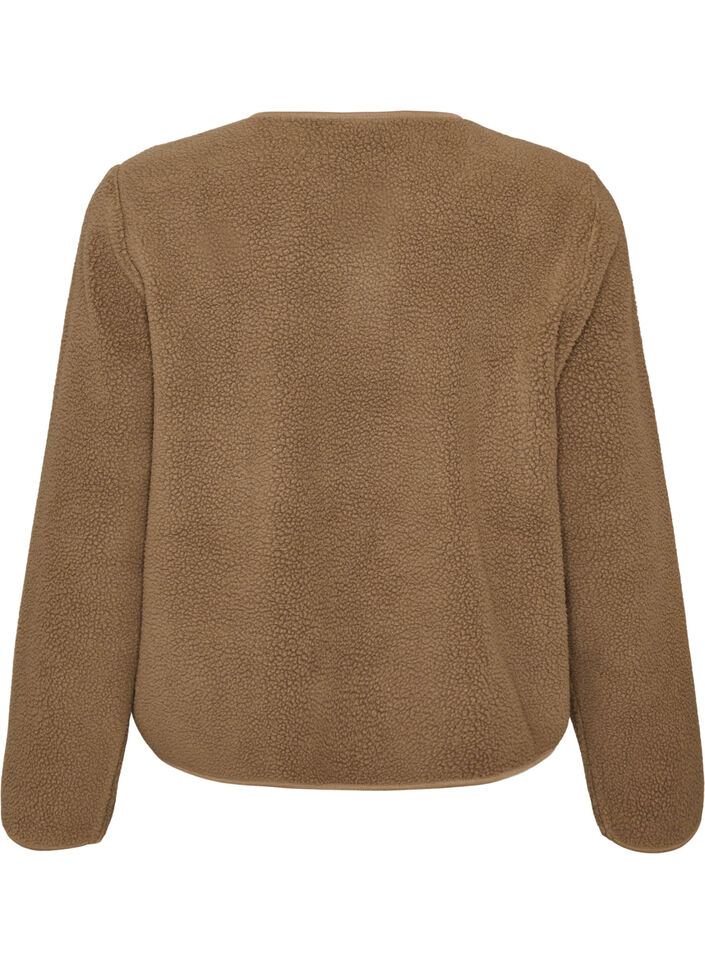 Veste teddy &agrave; col rond boutonn&eacute;e, Marron, Packshot image number 1