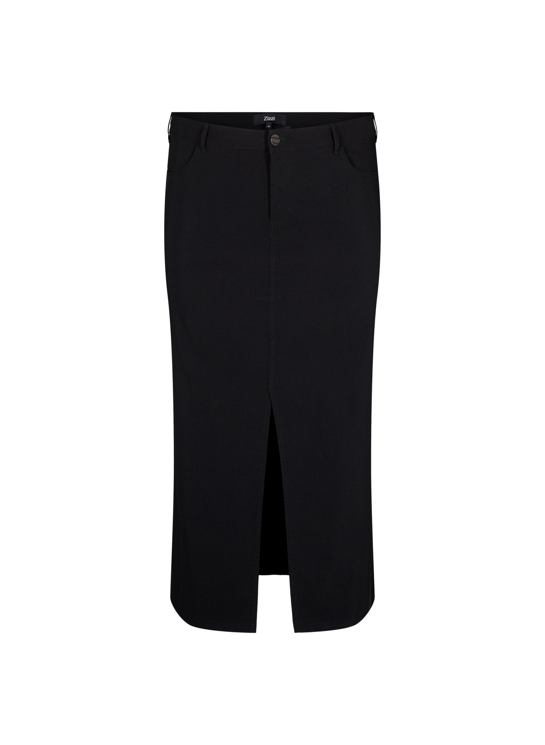 Zizzi Jupe longue avec fente sur le devant, Noir, Packshot image number 0