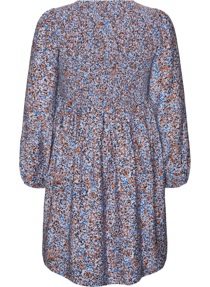 Kleid aus Viskose mit Smock und Allover-Muster, Blau, Packshot image number 1