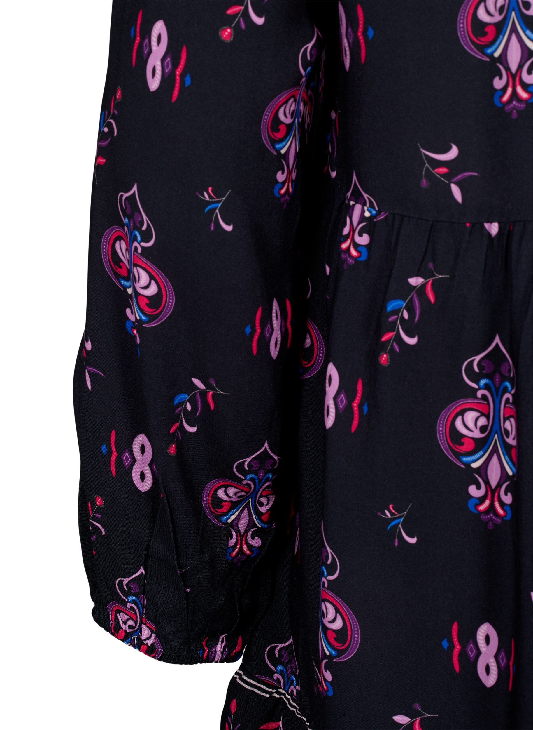 Zizzi Robe &agrave; manches longues en viscose avec imprim&eacute;, Black Pink AOP, Packshot image number 3