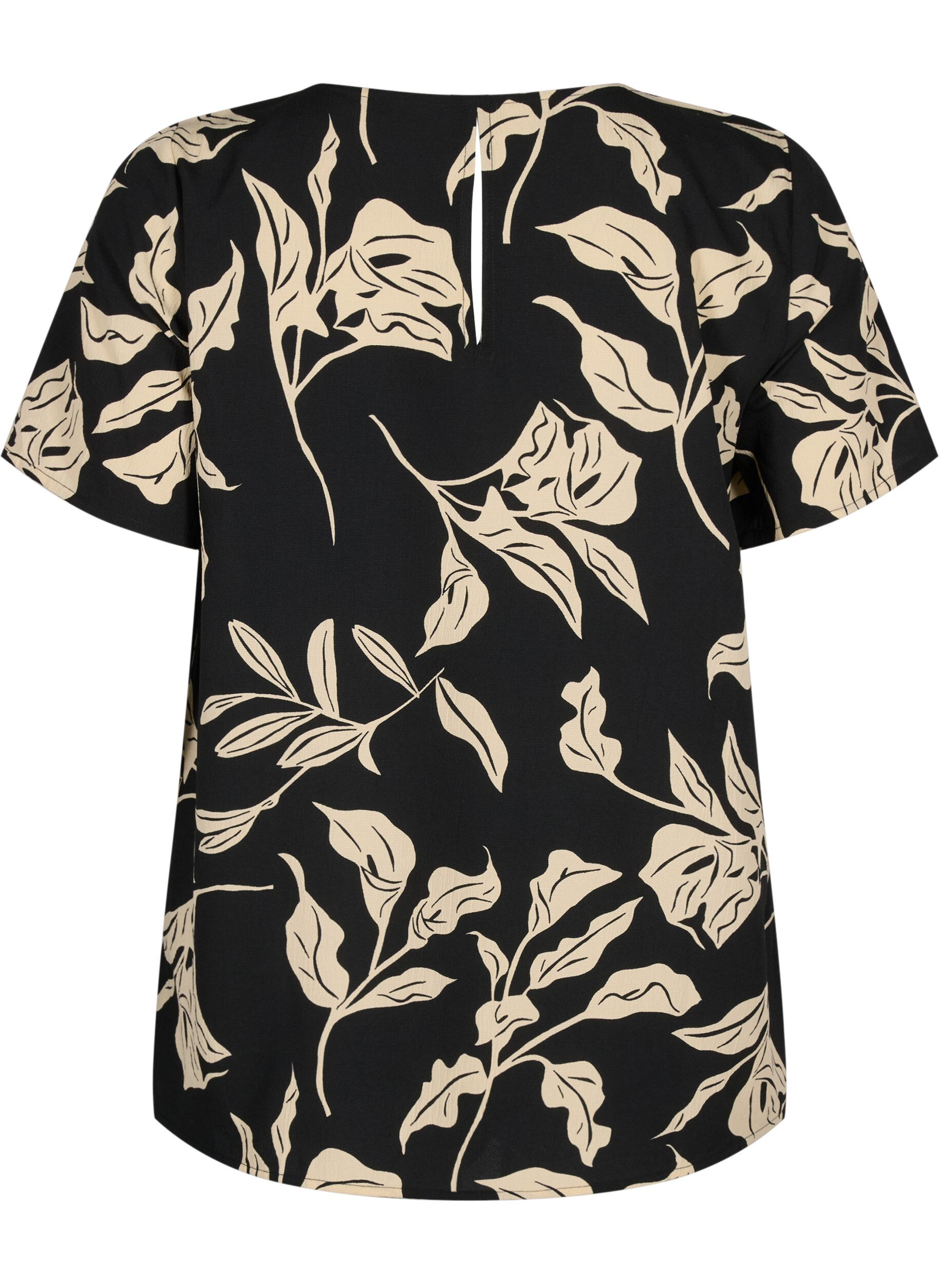 Zizzi FLASH &ndash; Kurz&auml;rmelige Bluse mit Aufdruck, Black Off White Fl., Packshot image number 1