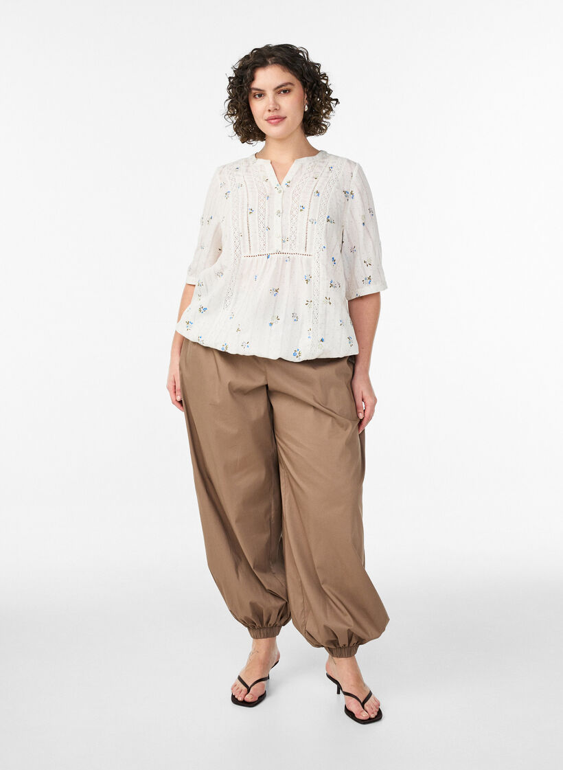 Blouse imprim&eacute;e &agrave; manches 1/2, Vanille, Model image number 1