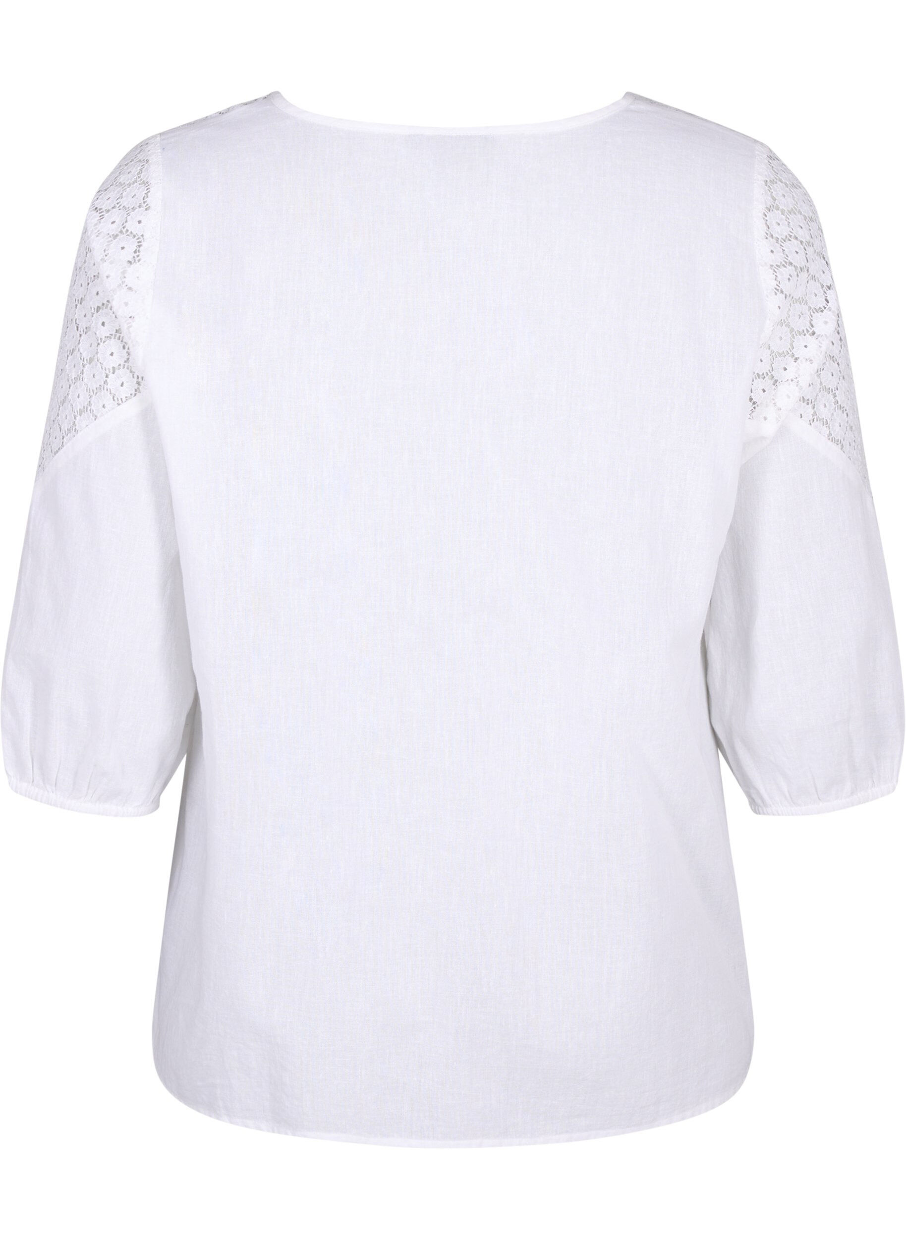 Zizzi Bluse aus Baumwollmischung mit Leinen und H&auml;keldetails, Bright White, Packshot image number 1