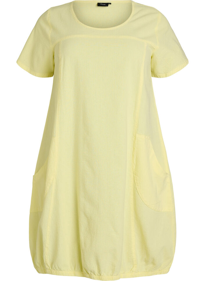 Kurzarm Kleid aus Baumwolle, Gelb, Packshot image number 0