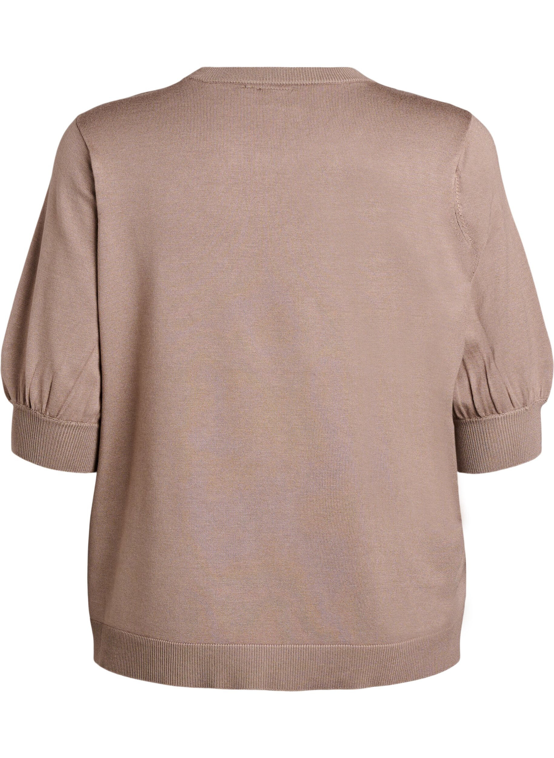 Zizzi Strickbluse mit kurzen &Auml;rmeln und kleinen Schleifen, Beige, Packshot image number 1