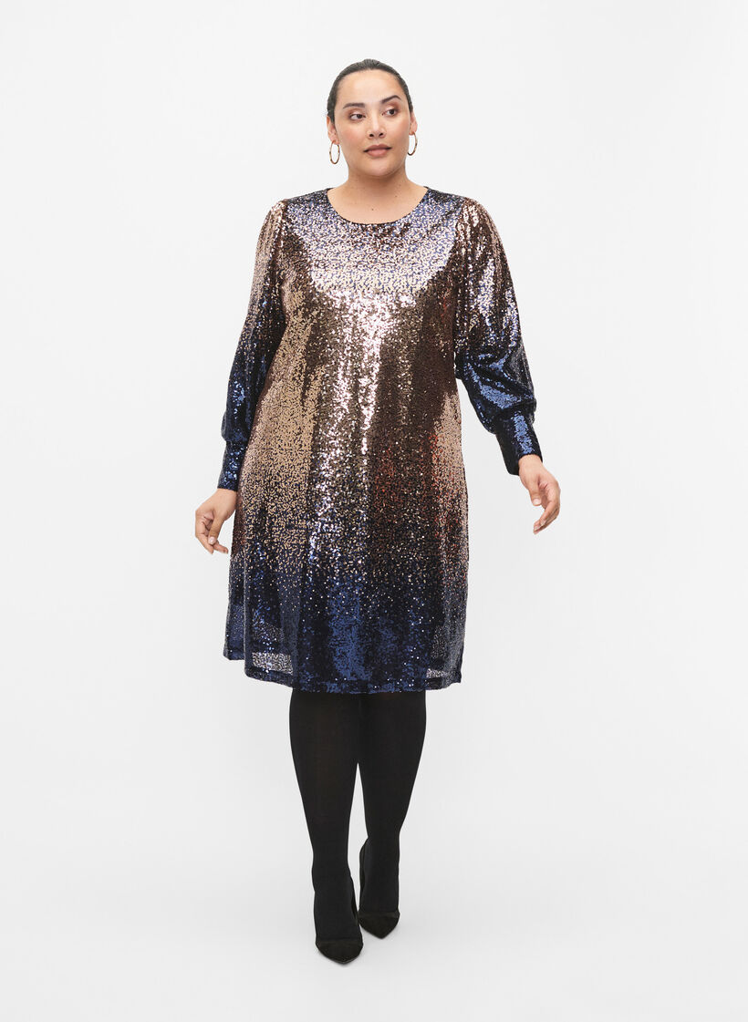 Robe à paillettes avec manches bouffantes, Evening Blue Cobber, Model image number 4