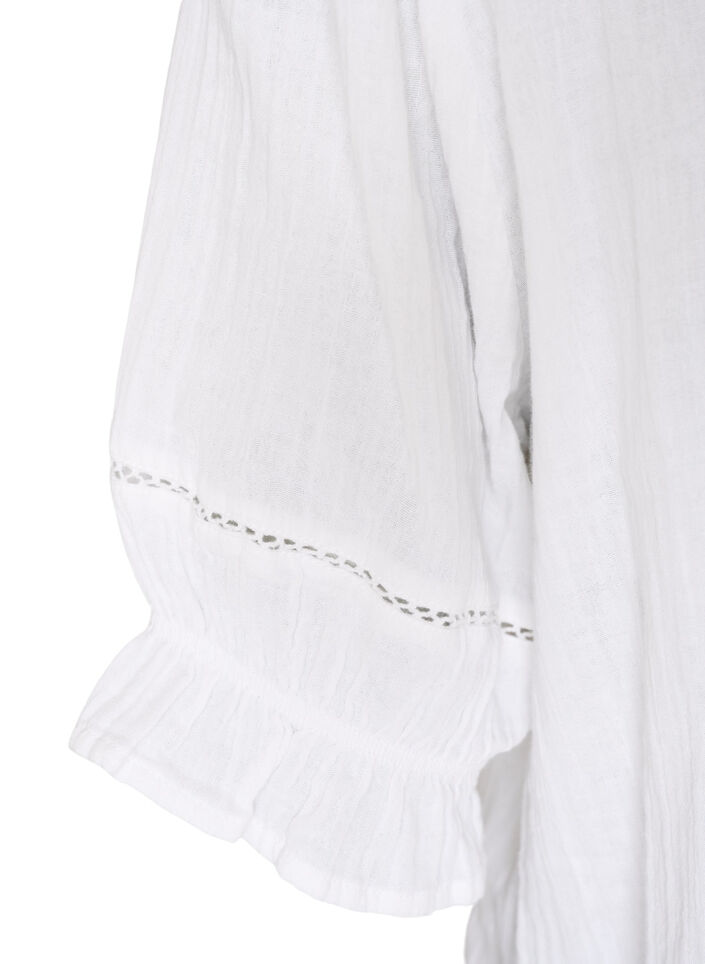 Kurz&auml;rmelige Bluse aus Baumwoll-Musselin mit H&auml;kelbesatz, Wei&szlig;, Packshot image number 3