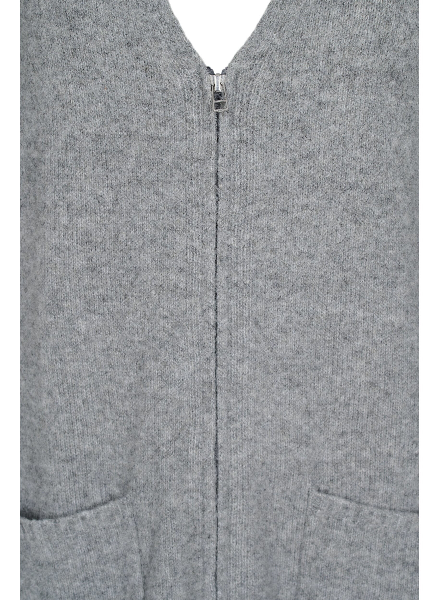 Zizzi Langer Strick-Cardigan mit Rei&szlig;verschluss und Taschen, Medium Grey Melange, Packshot image number 2