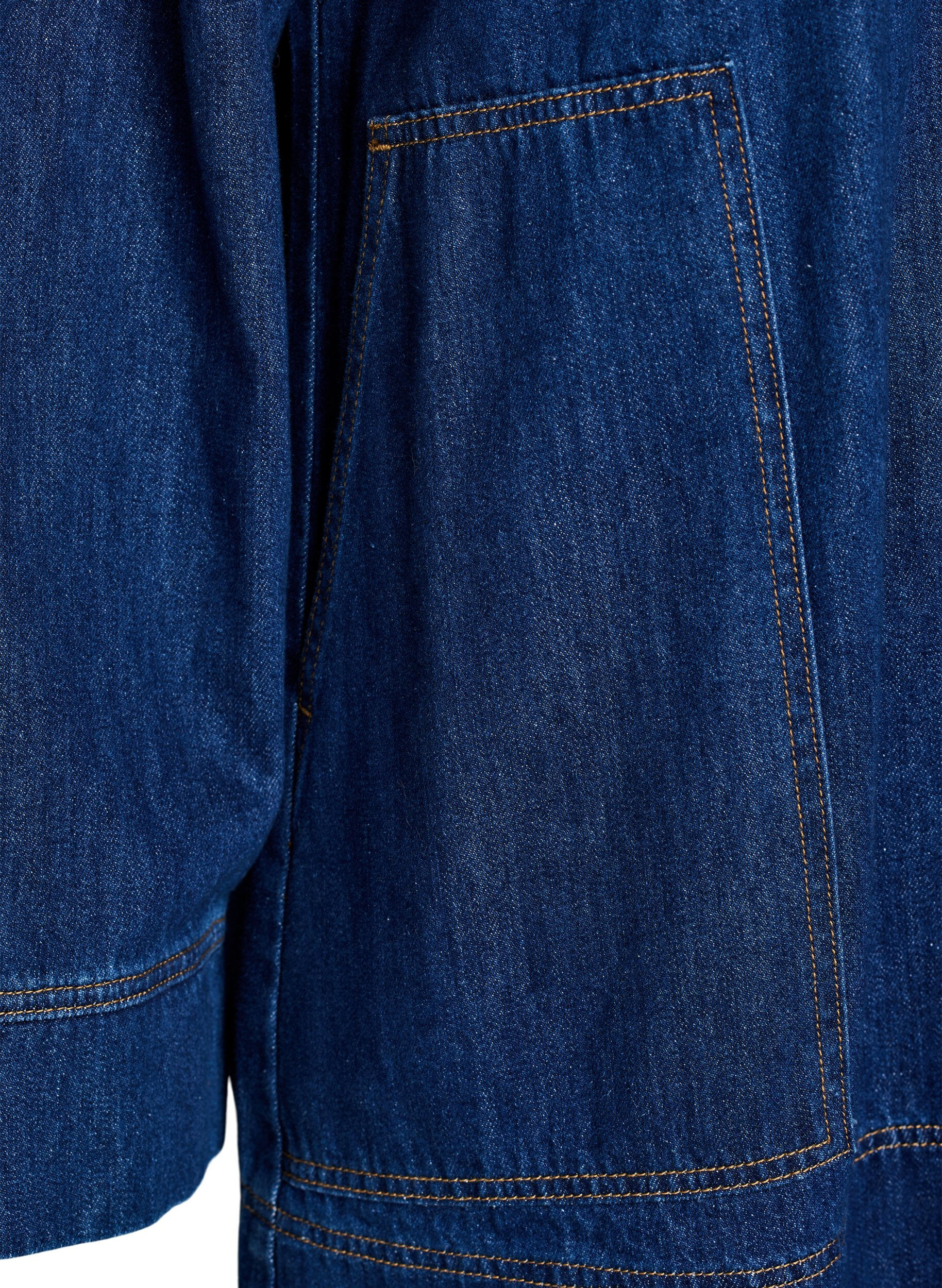 Zizzi Kurzes Jeanskleid mit Kragen und Knopfleiste, Blau, Packshot image number 3