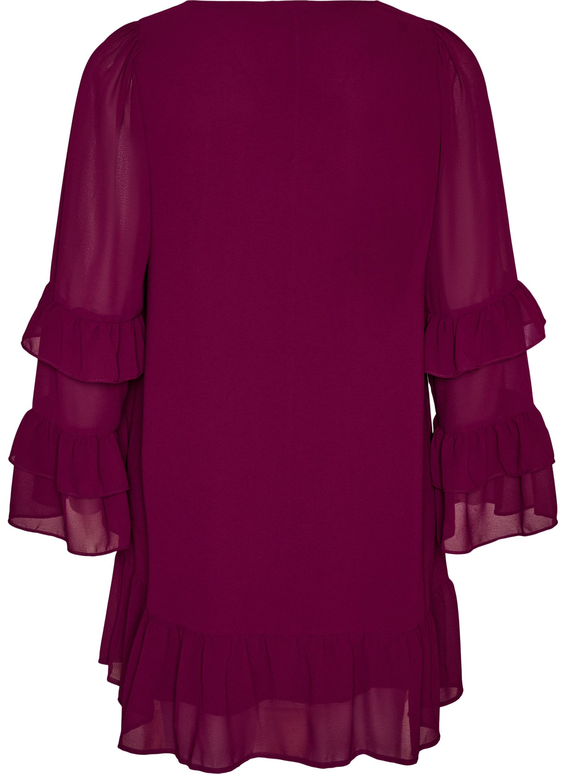 ZizziKurzes Kleid mit transparenten R&uuml;schen&auml;rmeln, Lila, Packshot image number 1