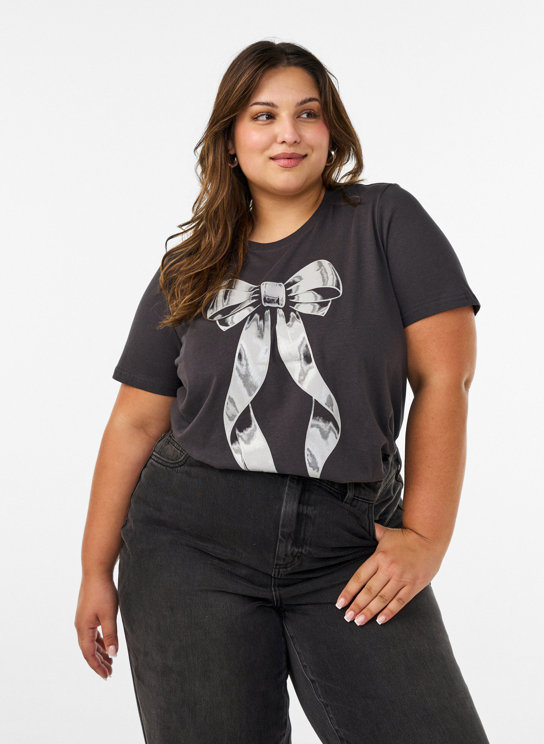 ZizziT-shirt en coton avec imprim&eacute; devant, Gris anthracite, Model image number 0