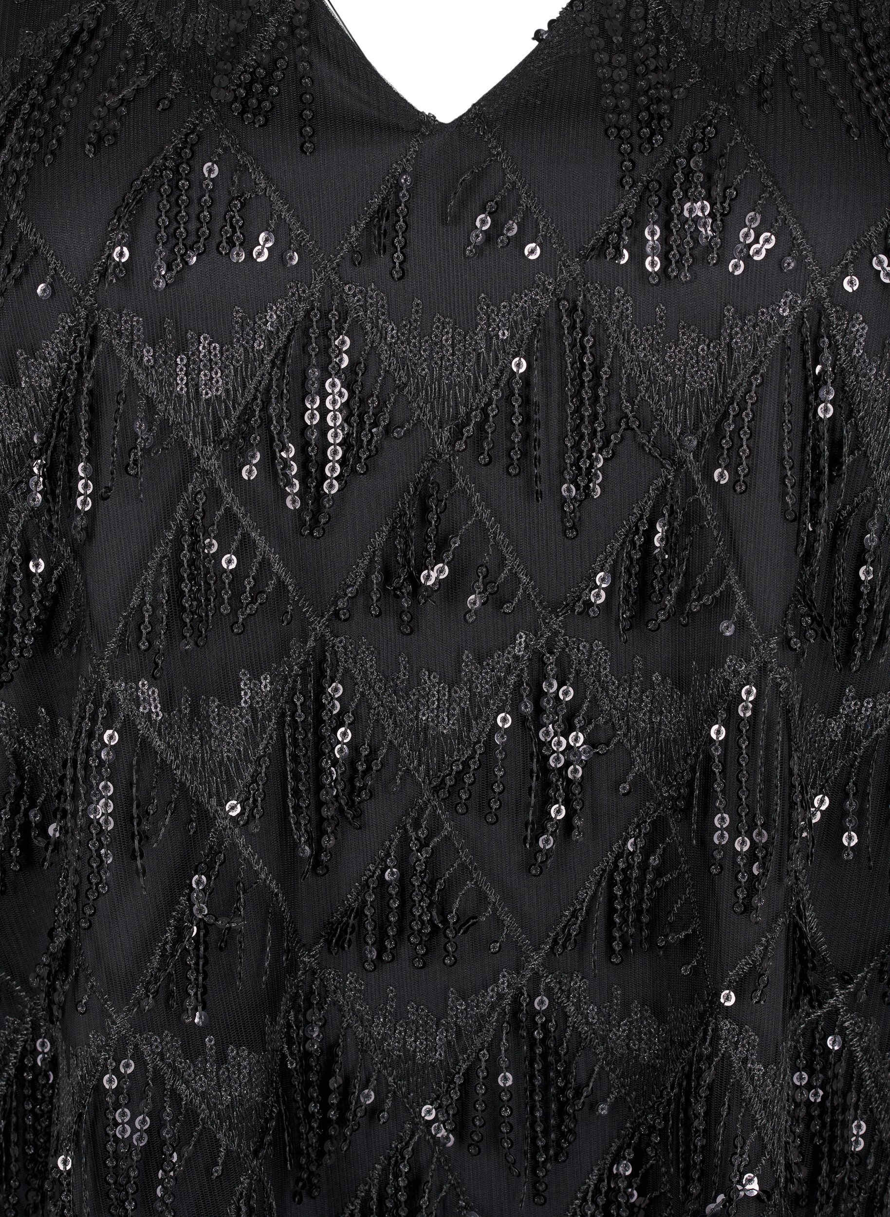 Zizzi Party-Bluse mit Paillettenfransen und 3/4-&Auml;rmeln, Black, Packshot image number 2