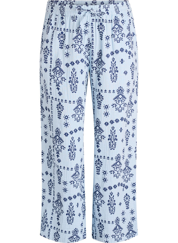 Pantalon ample en mousseline de coton &agrave; pois, Bleu Clair, Packshot image number 0