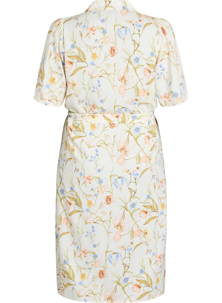 Robe chemise en lin et viscose avec une ceinture &agrave; nouer, Vanille, Packshot image number 1