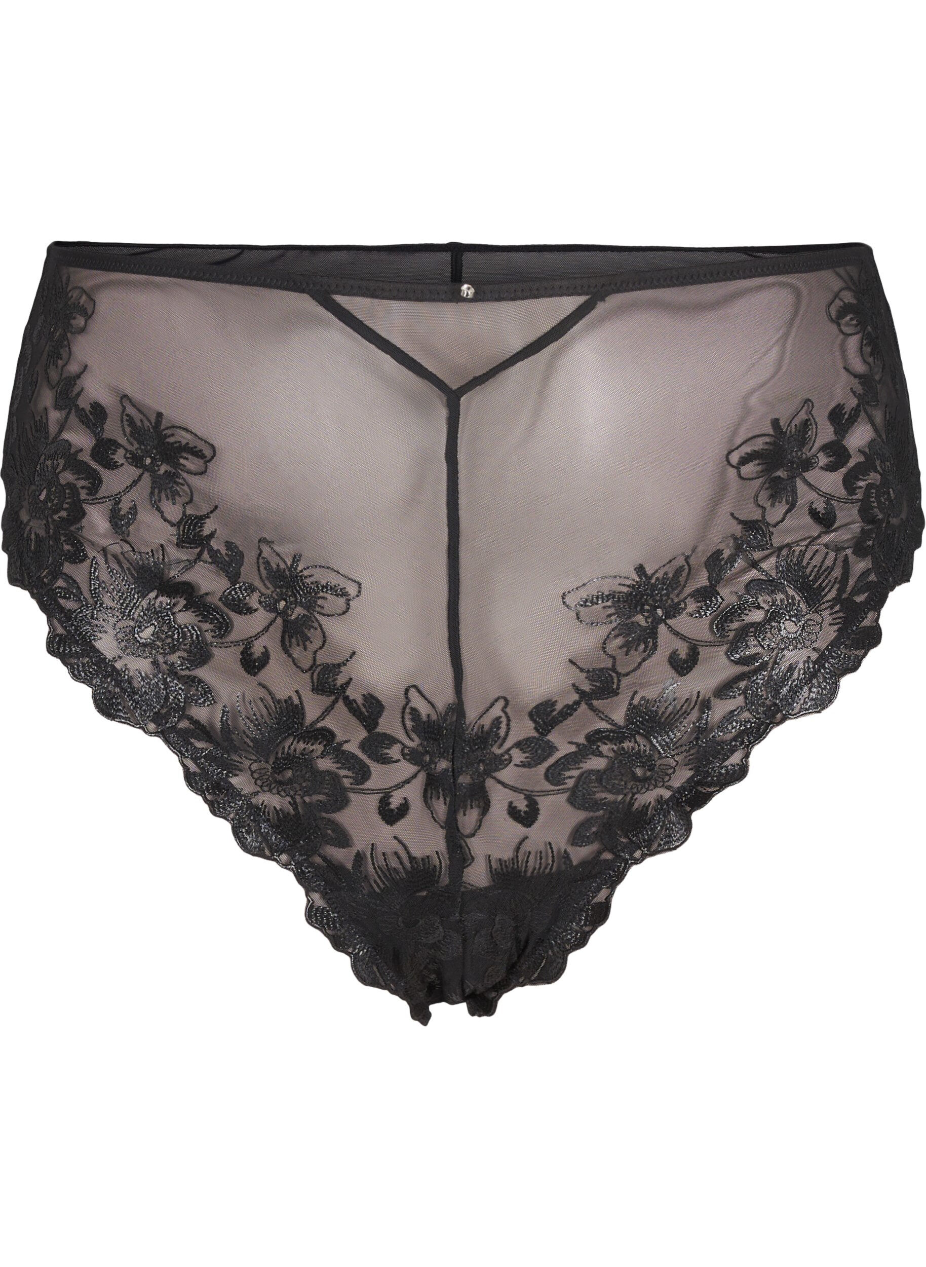 Zizzi Mesh-Brazilian-Slip mit Stickerei, Black, Packshot image number 0