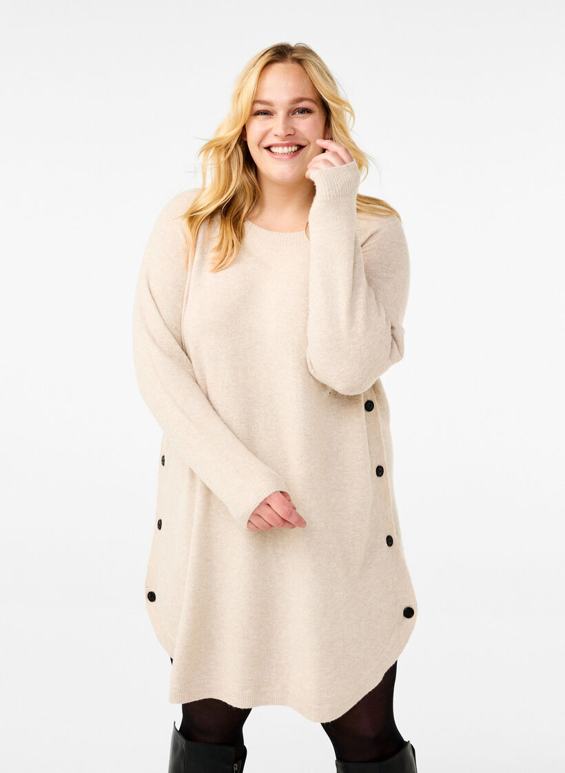 Robe en maille mélangé avec boutons, Pumice Stone Mel., Model image number 0