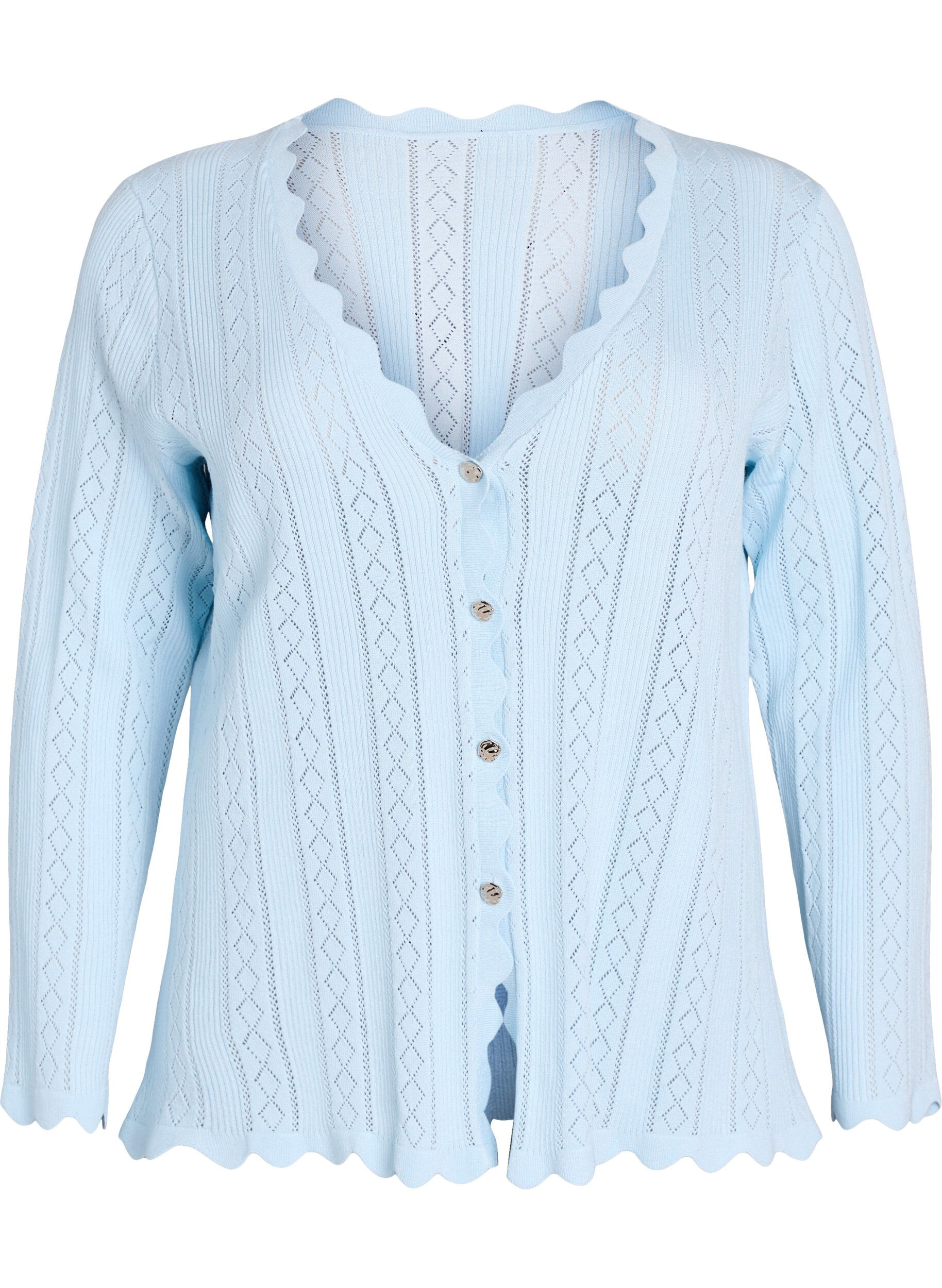 ZizziCardigan avec broderie ajour&eacute;e et bords ondul&eacute;s, Bleu Clair, Packshot image number 0