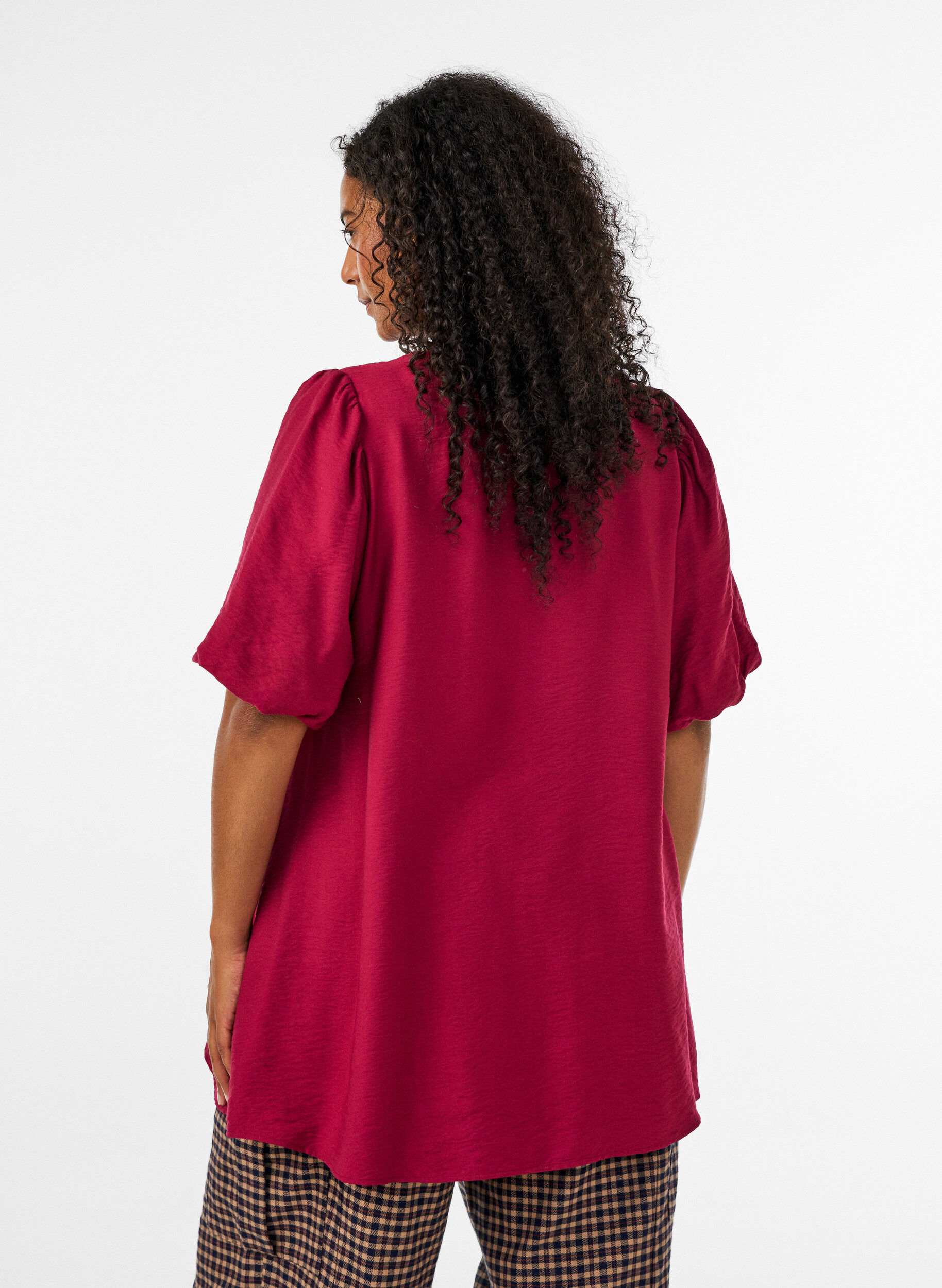 ZizziTunika mit Ballon&auml;rmeln und V-Ausschnitt, Rot, Model image number 2