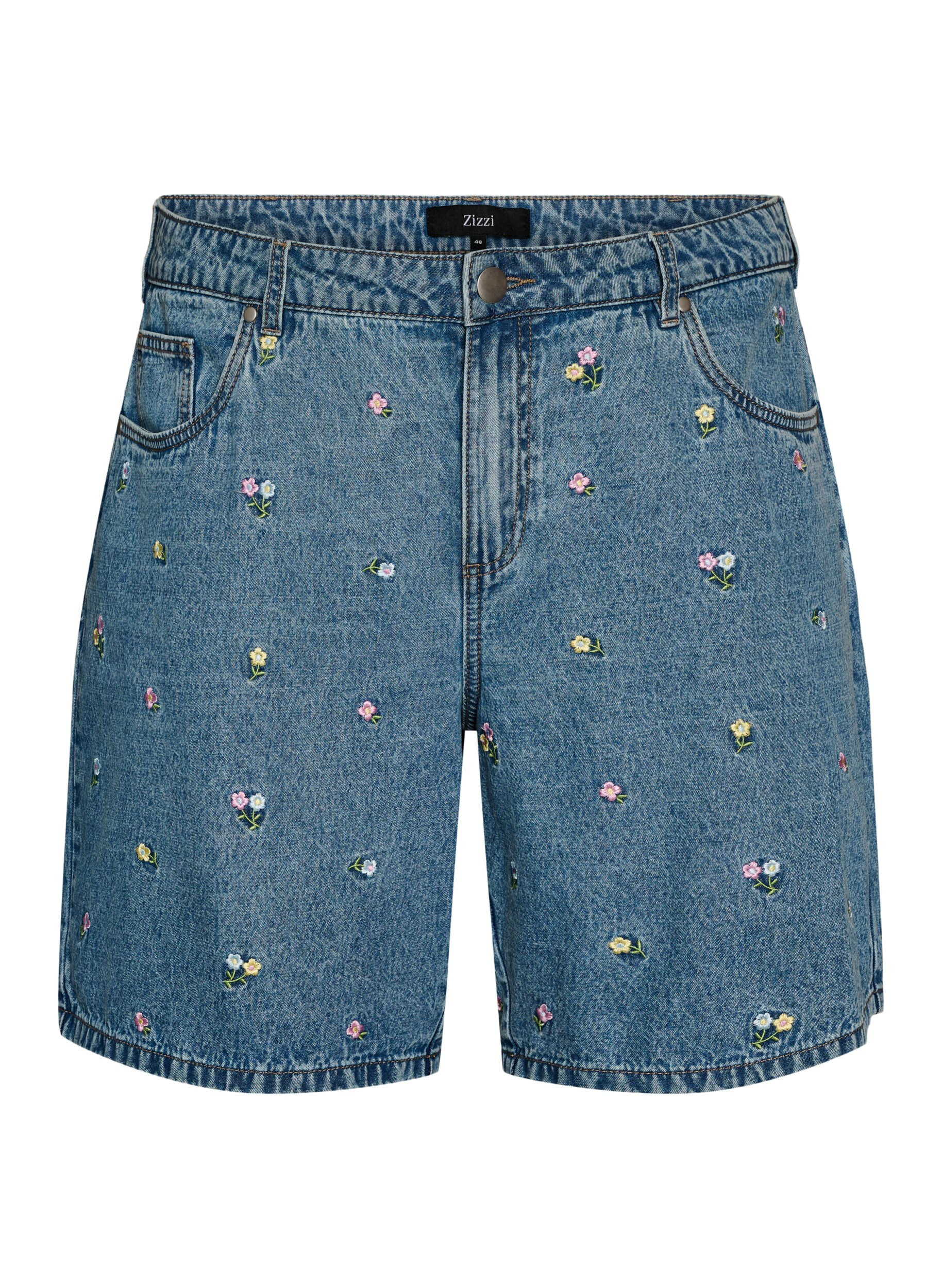 Shorts aus Denim mit bestickten Blumen