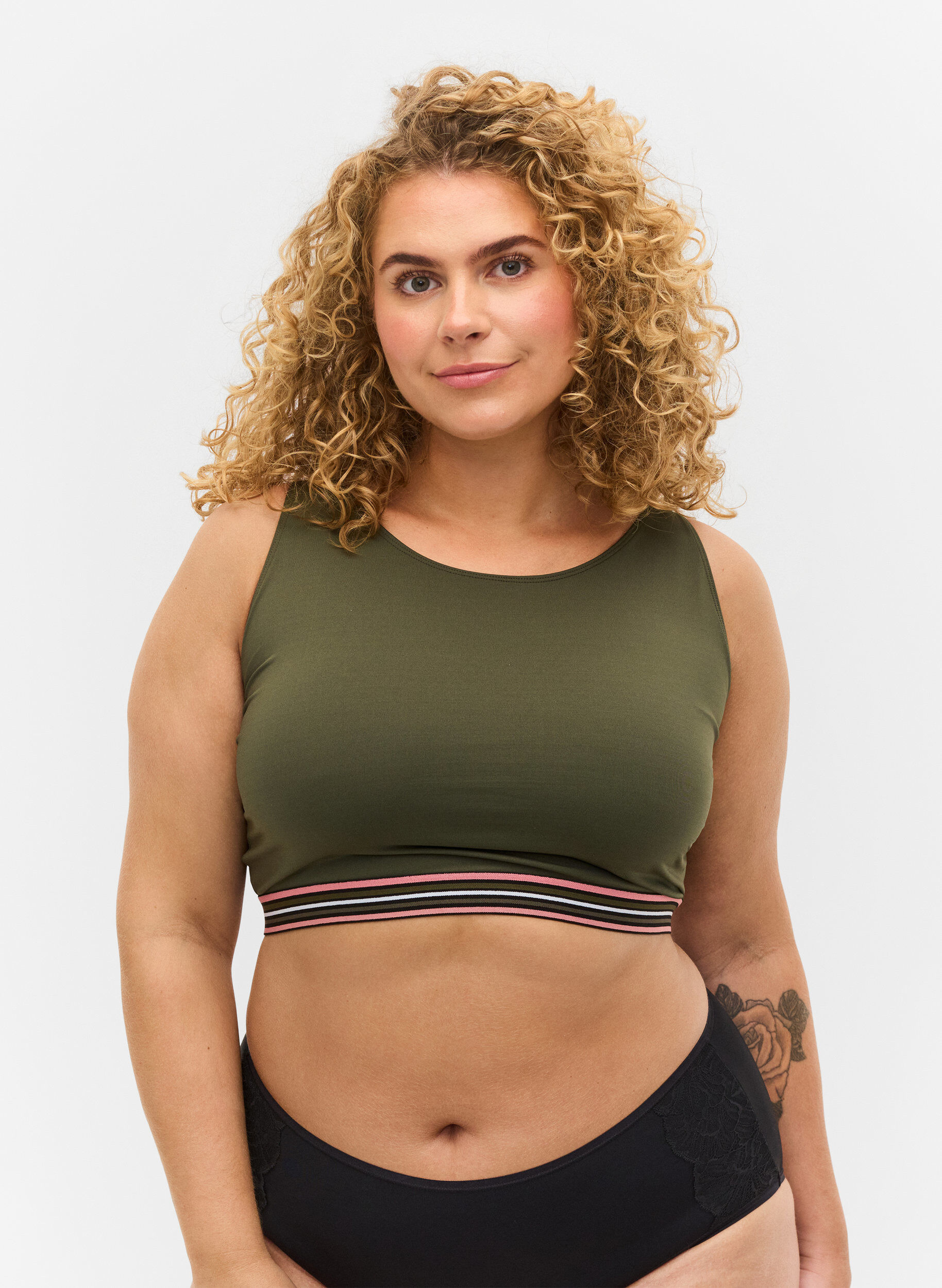 Zizzi Soutien-gorge souple avec bretelles r&eacute;glables, Vert fonc&eacute;, Model image number 0