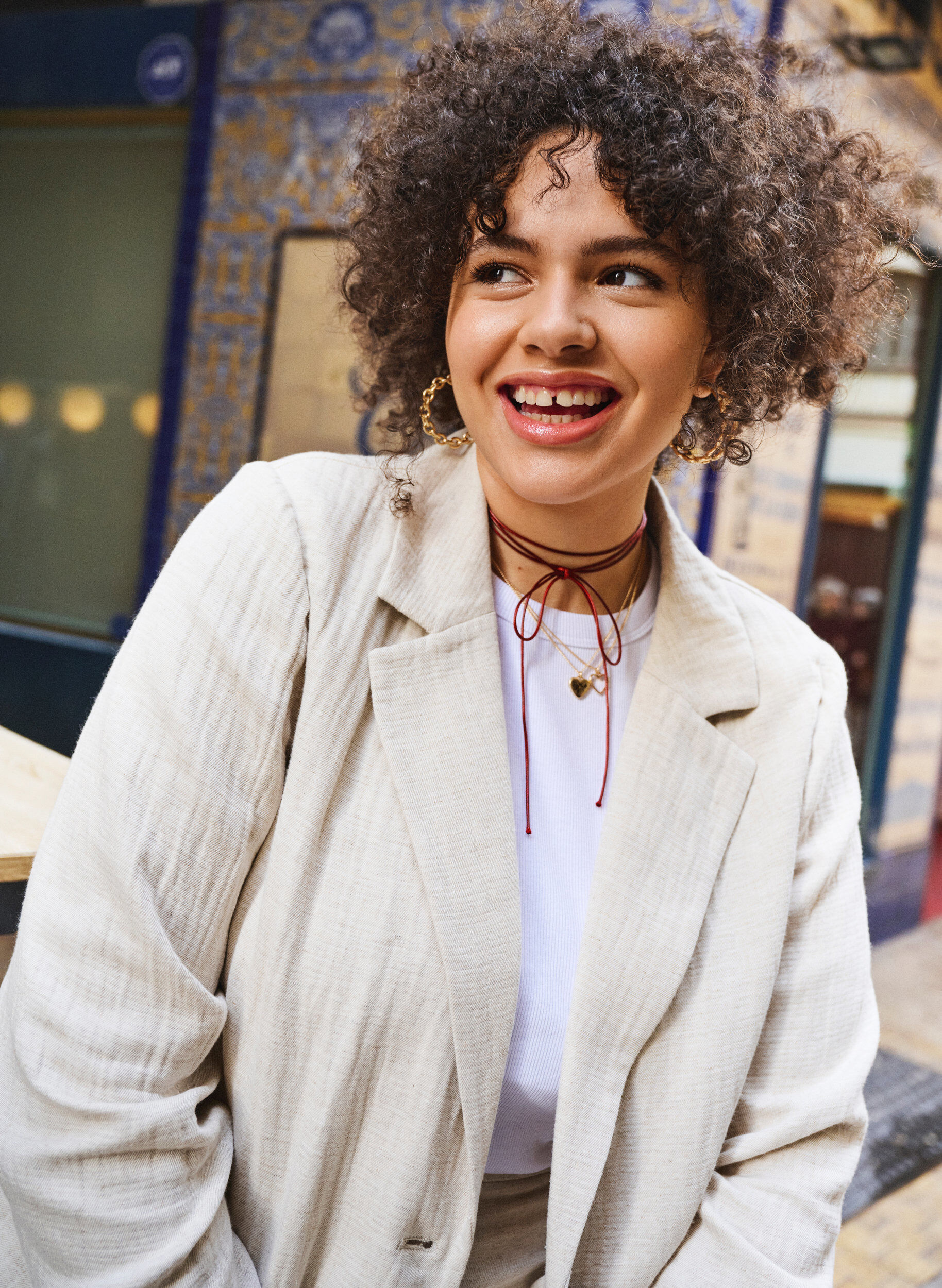 Zizzi Blazer aus Materialmix mit Leinen, Rainy Day, Image image number 0