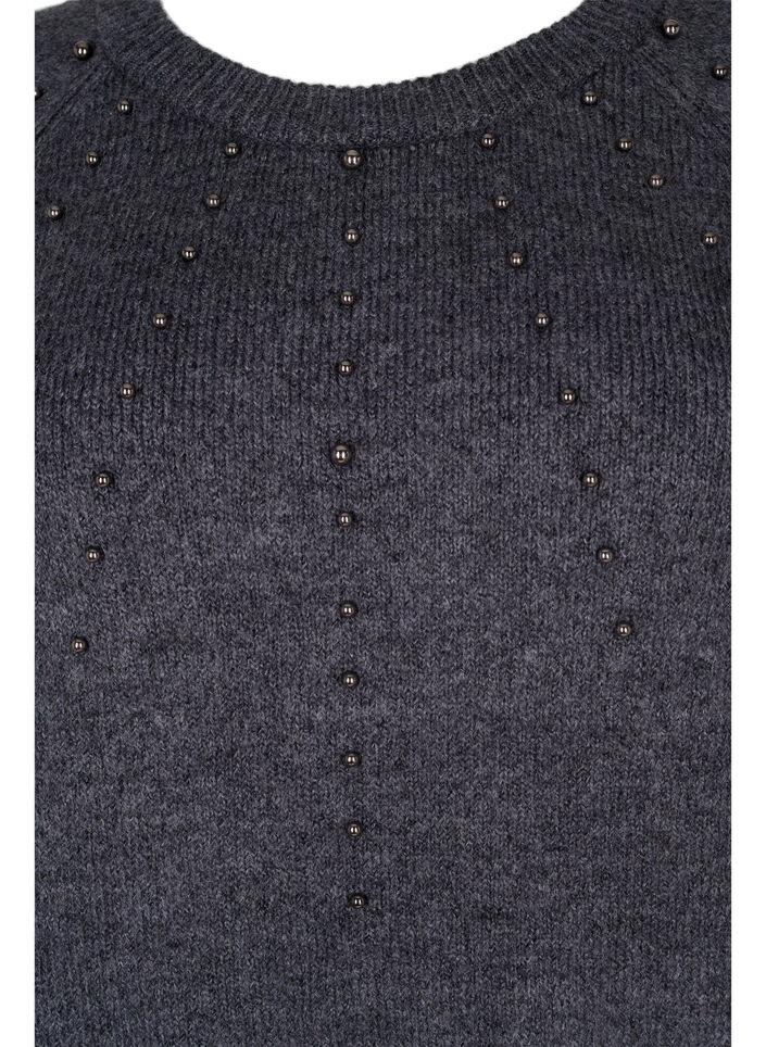 Pull en maille avec perles, Dark Grey Melange, Packshot image number 2