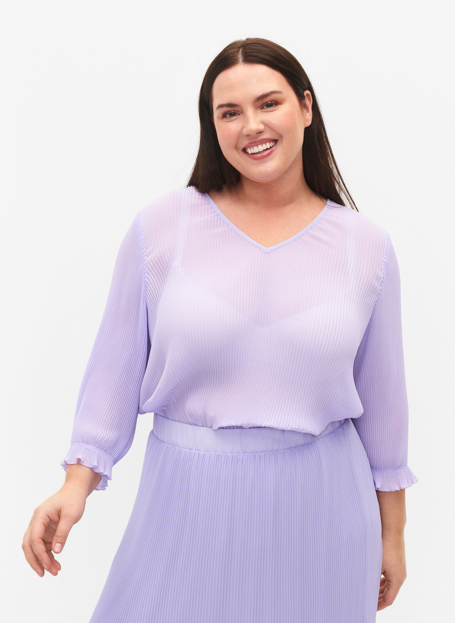 Zizzi Plissierte Bluse mit 3/4-&Auml;rmeln, Lavender, Model image number 0
