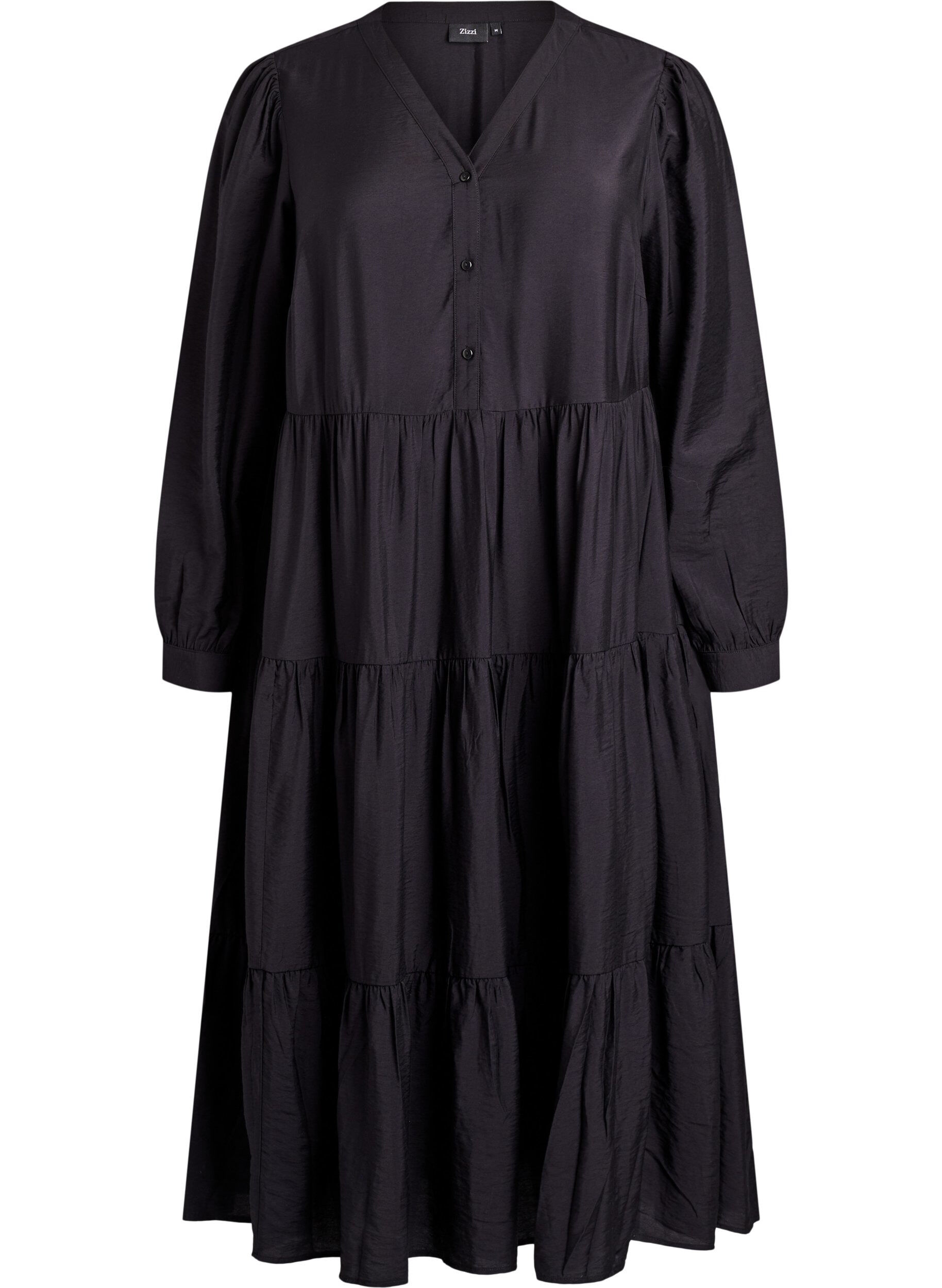 Robe midi avec col en V et coupe &eacute;vas&eacute;e